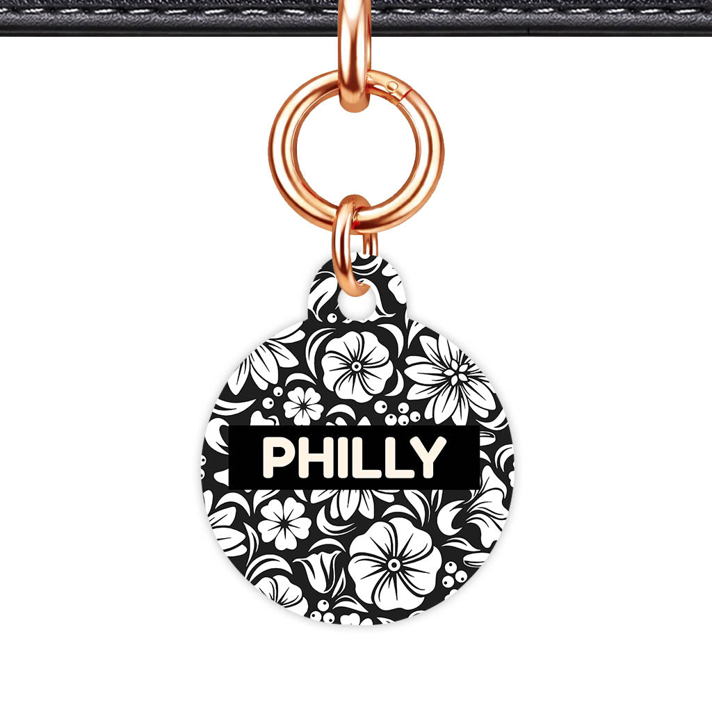 Black and White Flora QR Smart Pet Id Tag (Dog Tag & Cat Tag)