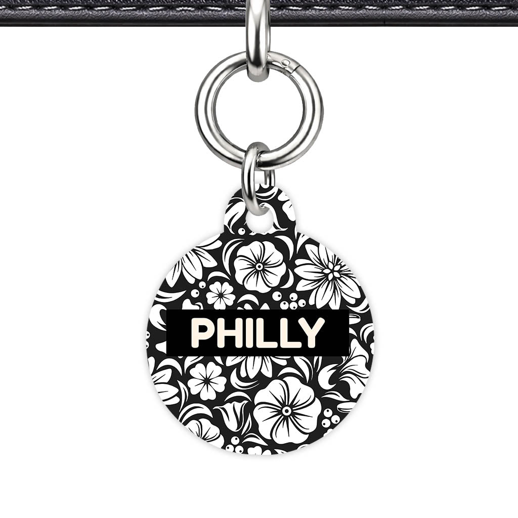 Black and White Flora QR Smart Pet Id Tag (Dog Tag & Cat Tag)