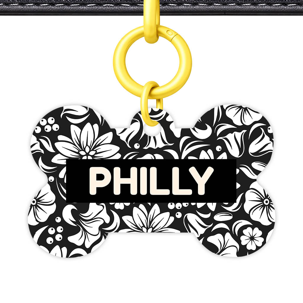 Black and White Flora QR Smart Pet Id Tag (Dog Tag & Cat Tag)