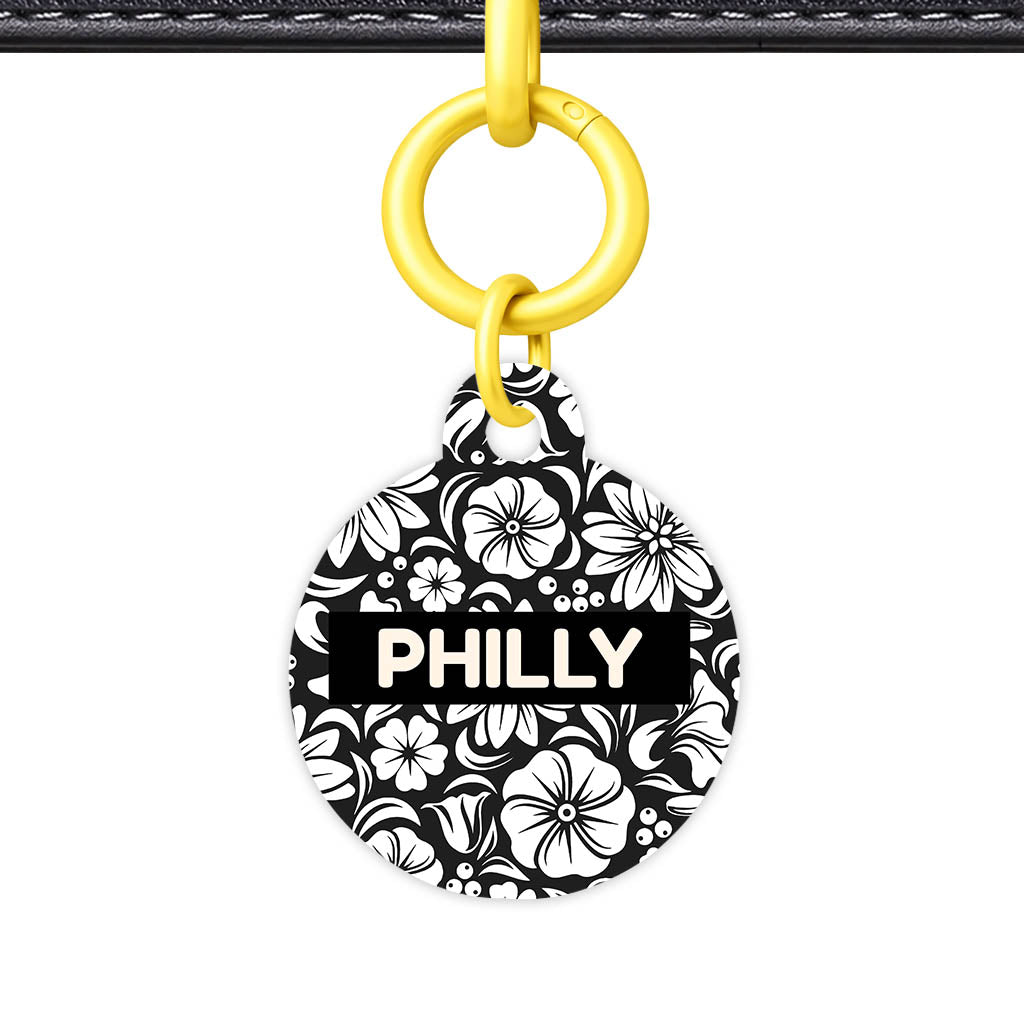 Black and White Flora QR Smart Pet Id Tag (Dog Tag & Cat Tag)