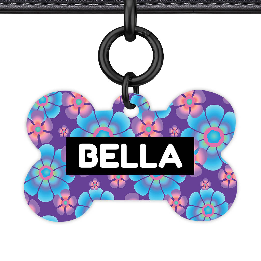 Neon Flowers QR Smart Pet Id Tag (Dog Tag & Cat Tag)