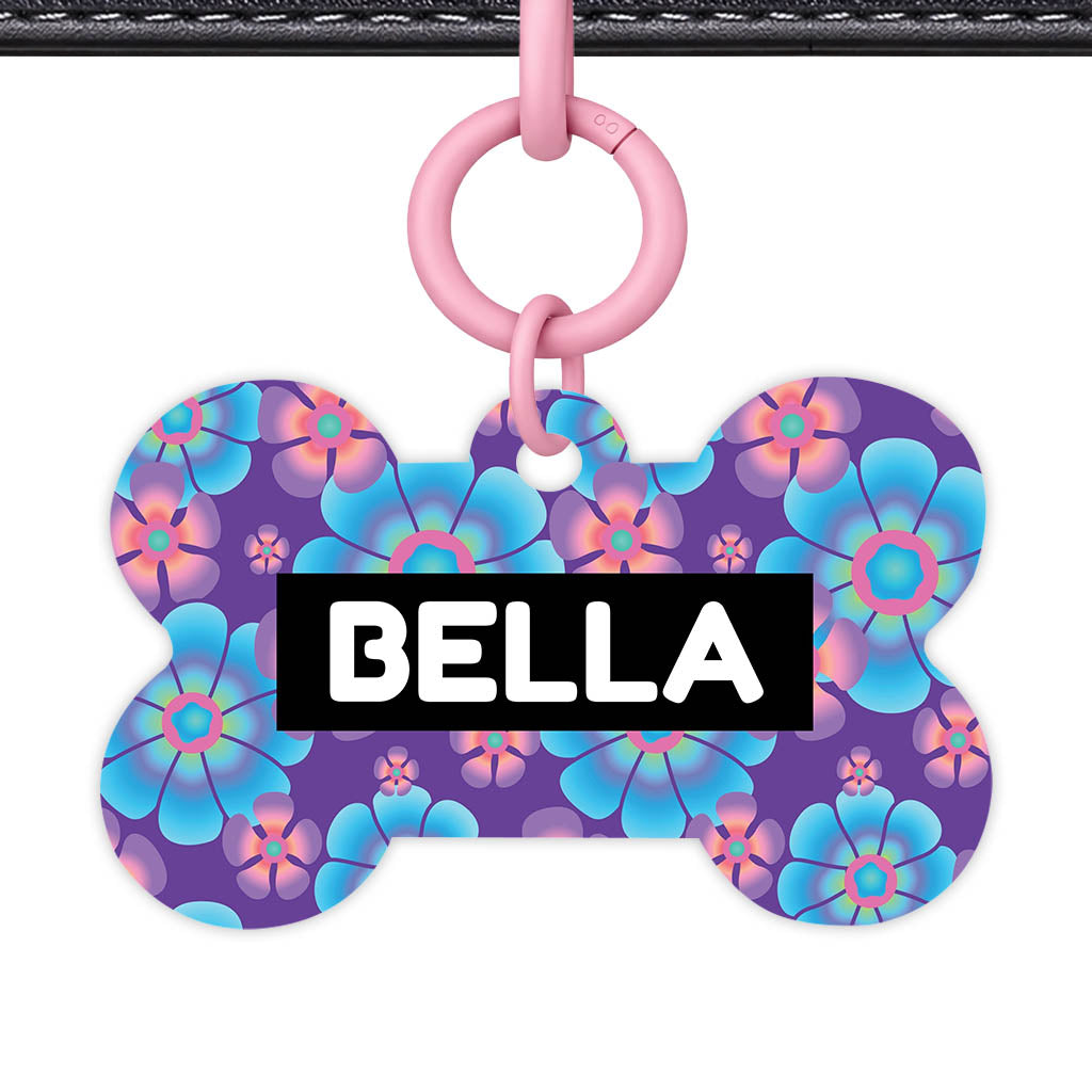 Neon Flowers QR Smart Pet Id Tag (Dog Tag & Cat Tag)