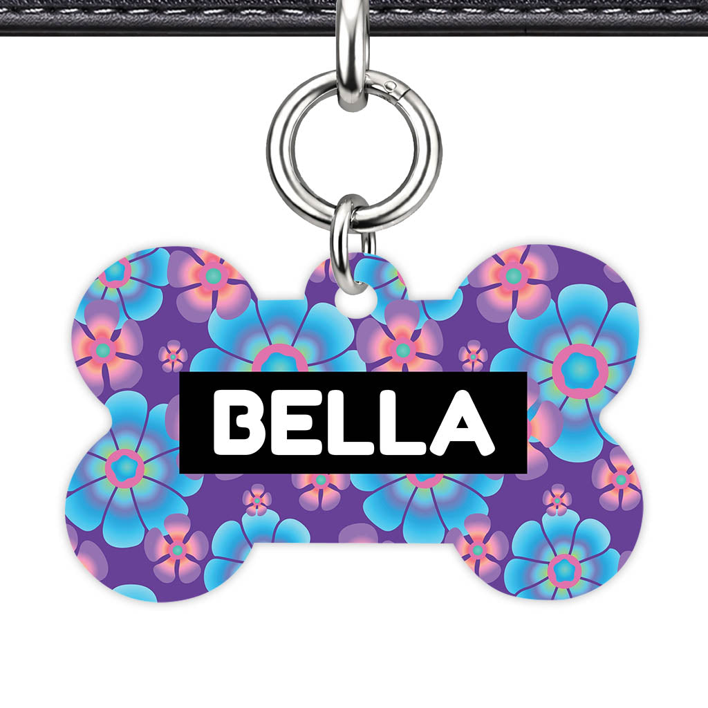 Neon Flowers QR Smart Pet Id Tag (Dog Tag & Cat Tag)