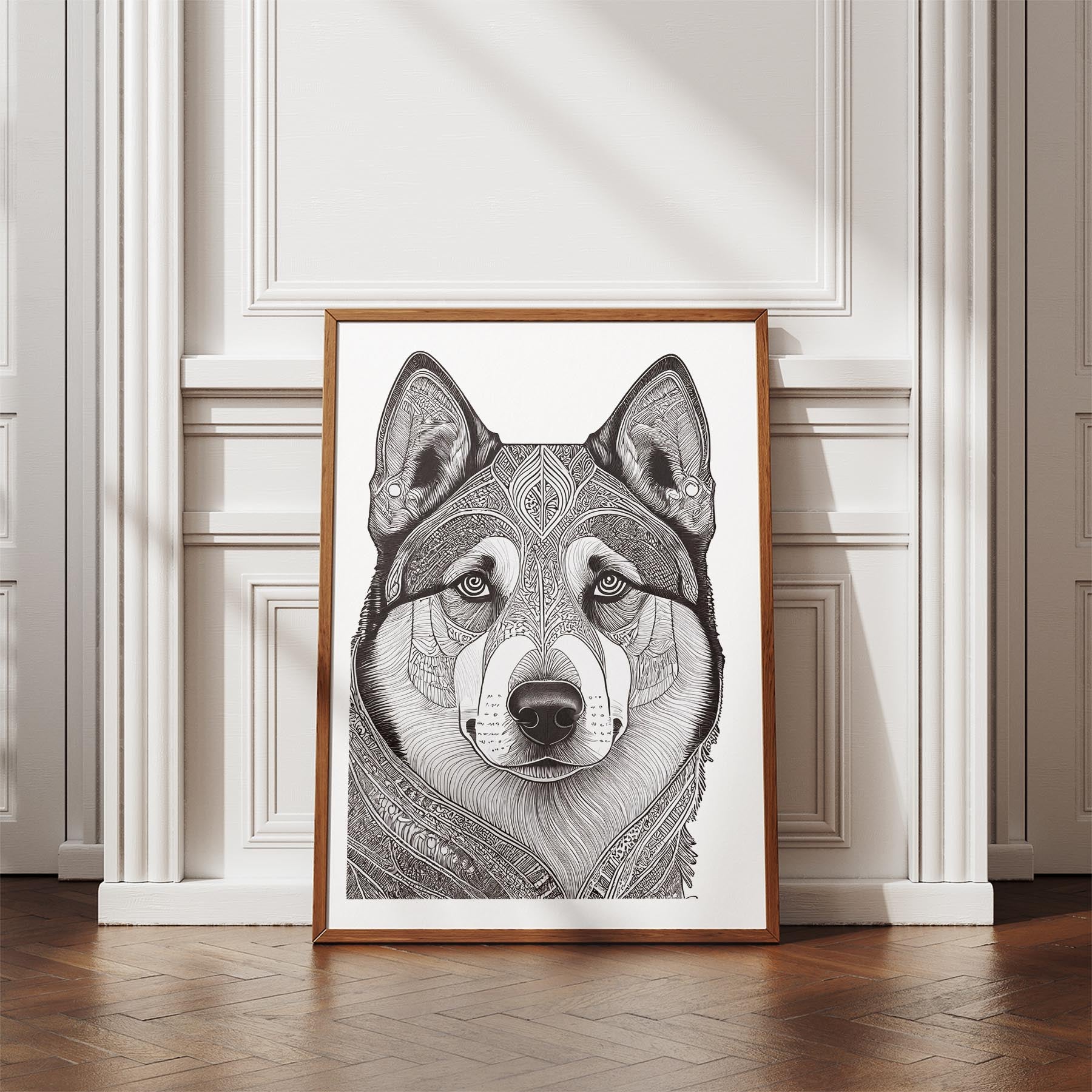 Alaskan Malamute Mandala Black and White Dog Series image 4
