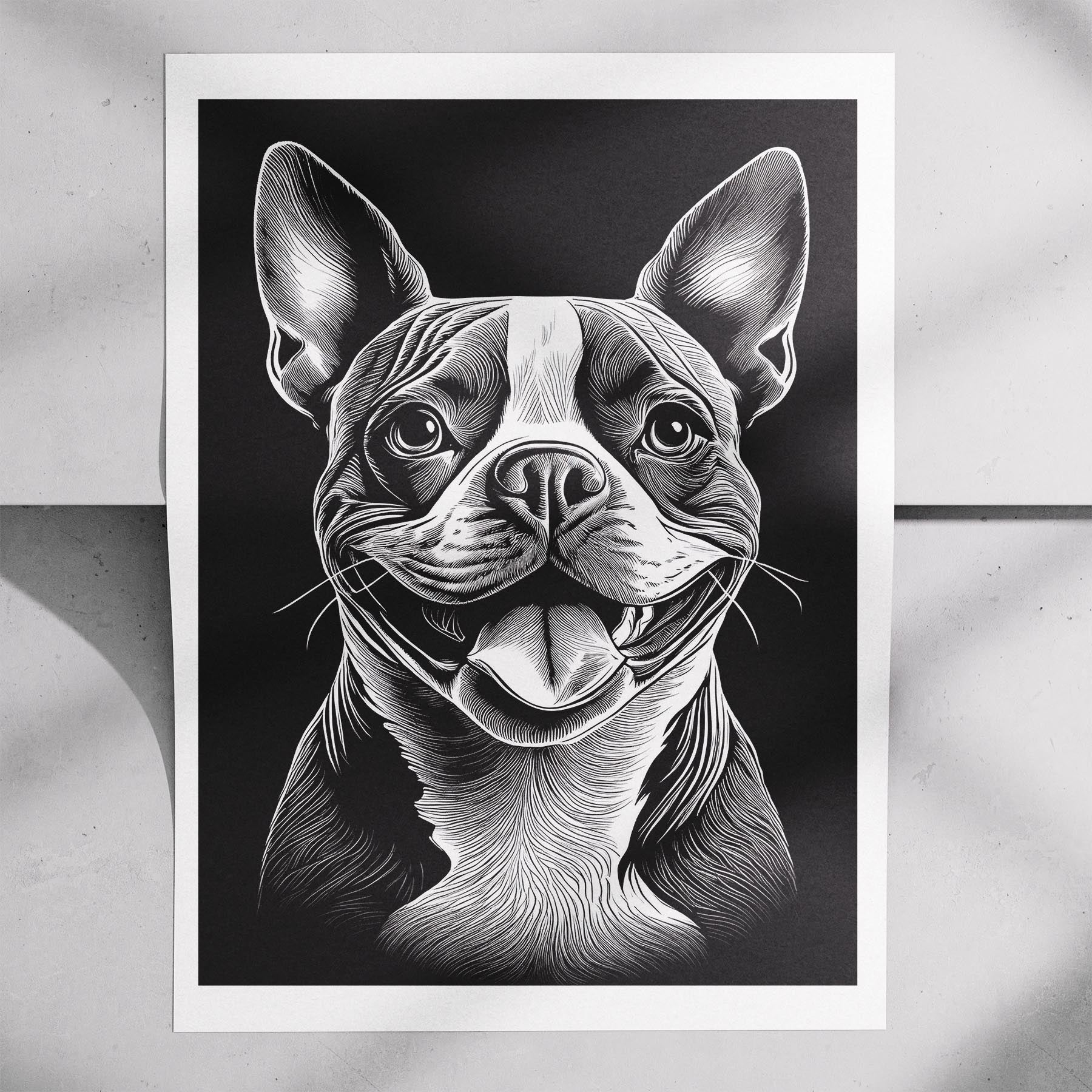 Boston Terrier Line Dog Series in Black and White image 7