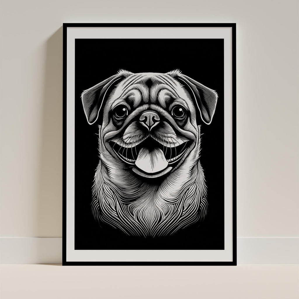 Pug Line Dog Series in Black and White image 0