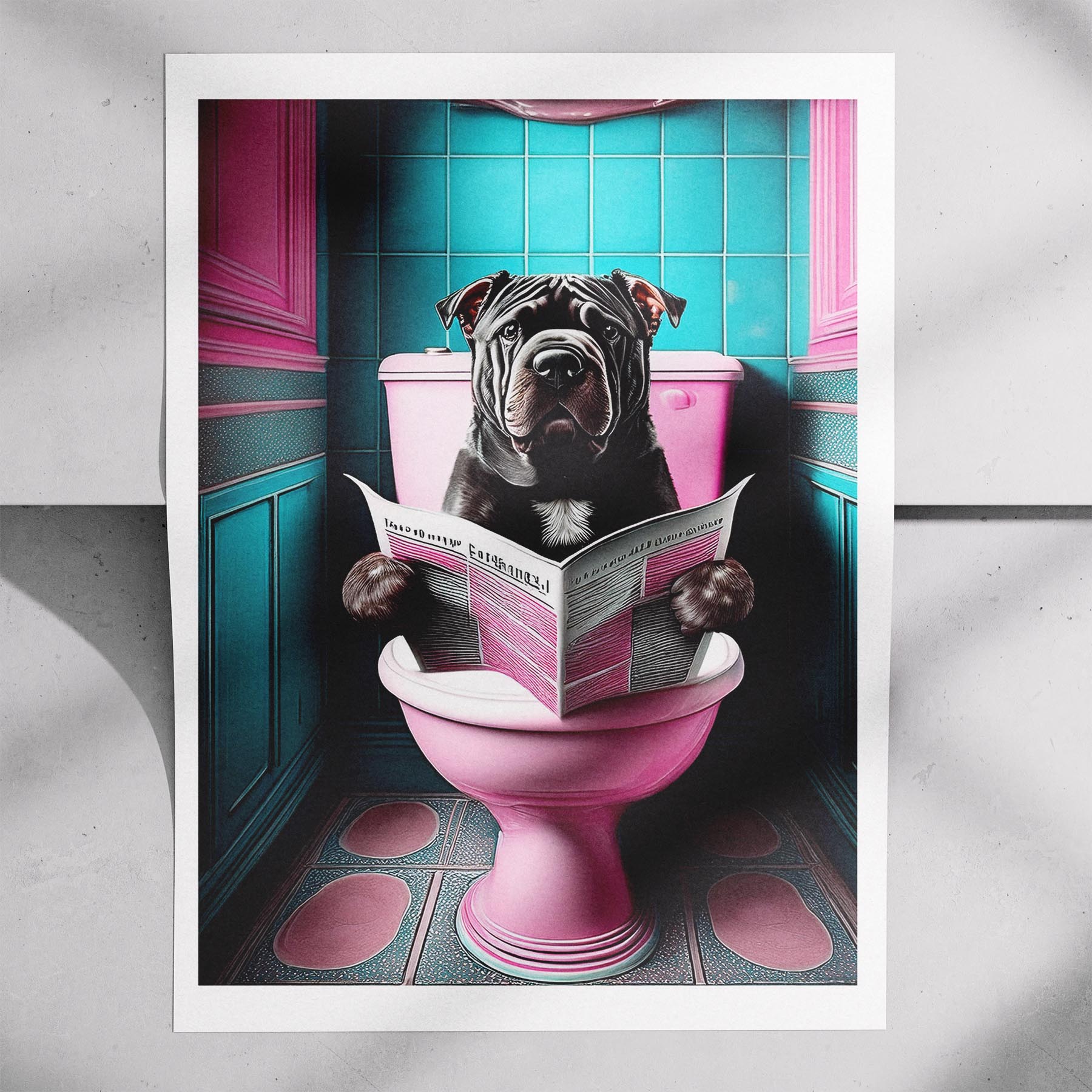 Shar Pei Toilet Dogs PInk and Turquise image 7