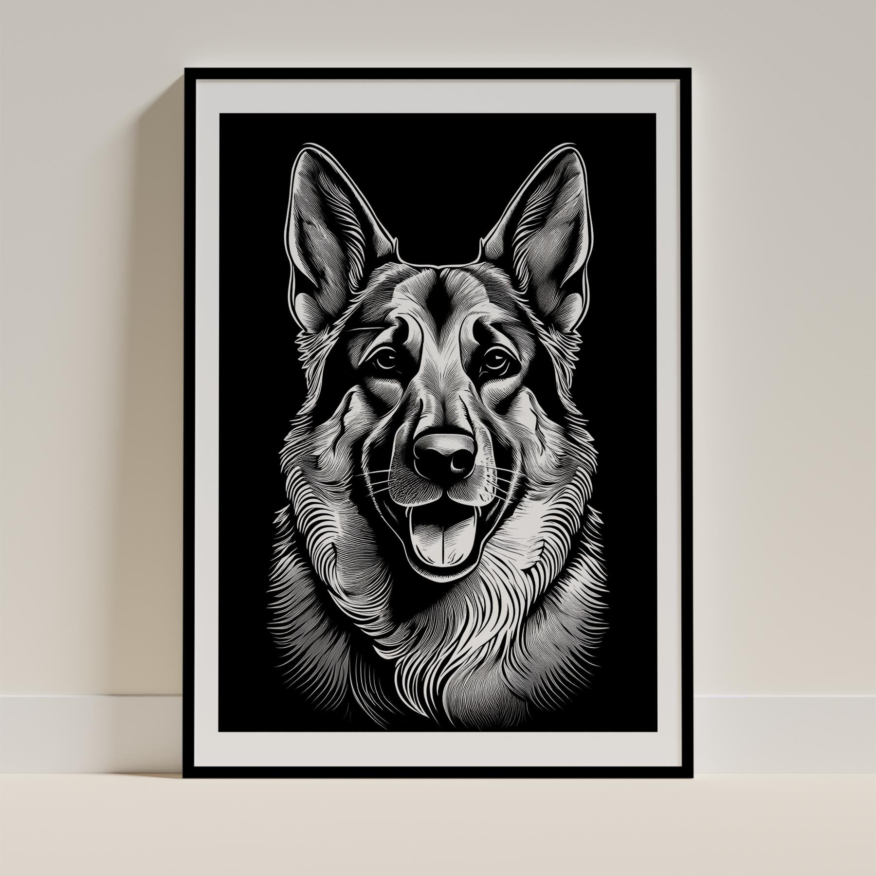 German Shepherd Line Dog Series in Black and White image 0