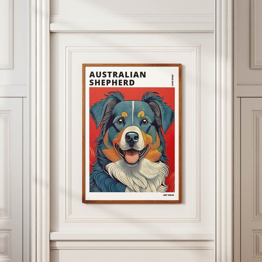 Australian Shepherd Hokusai Japanese Inspired Dog Series with Text image 3