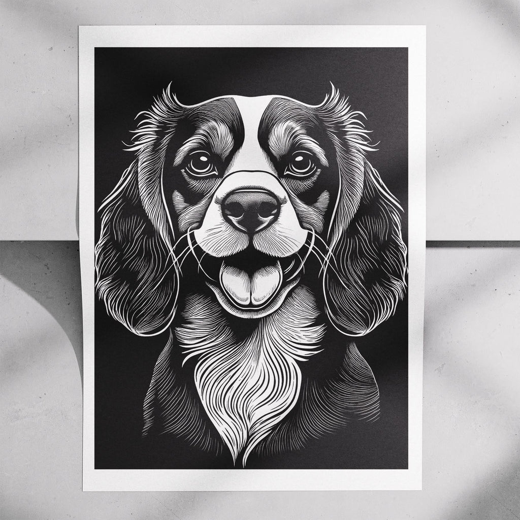 Cavalier Spaniel Line Dog Series in Black and White image 7