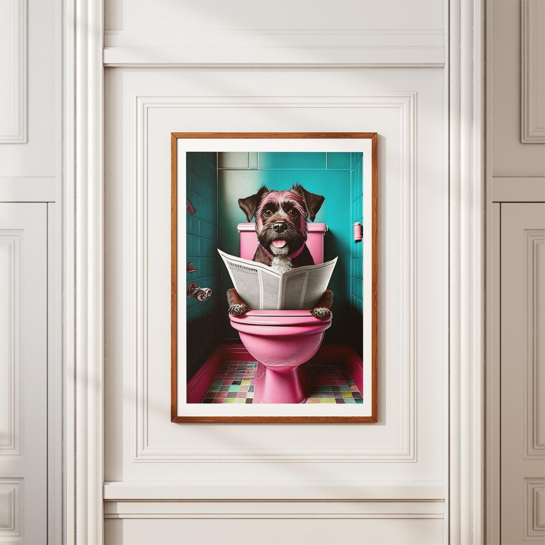 Border Terrier Toilet Dogs PInk and Turquise image 3