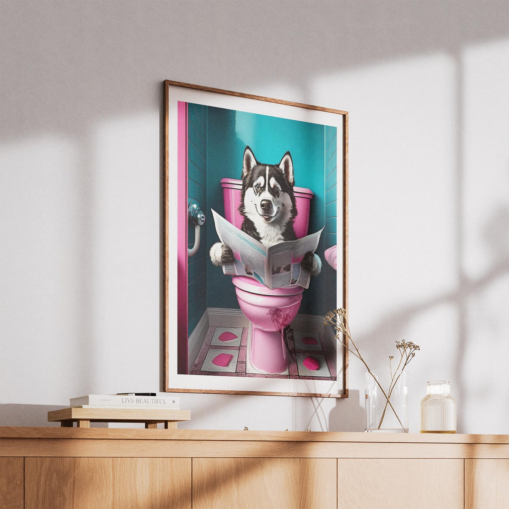 Siberian Husky Toilet Dogs PInk and Turquise image 5