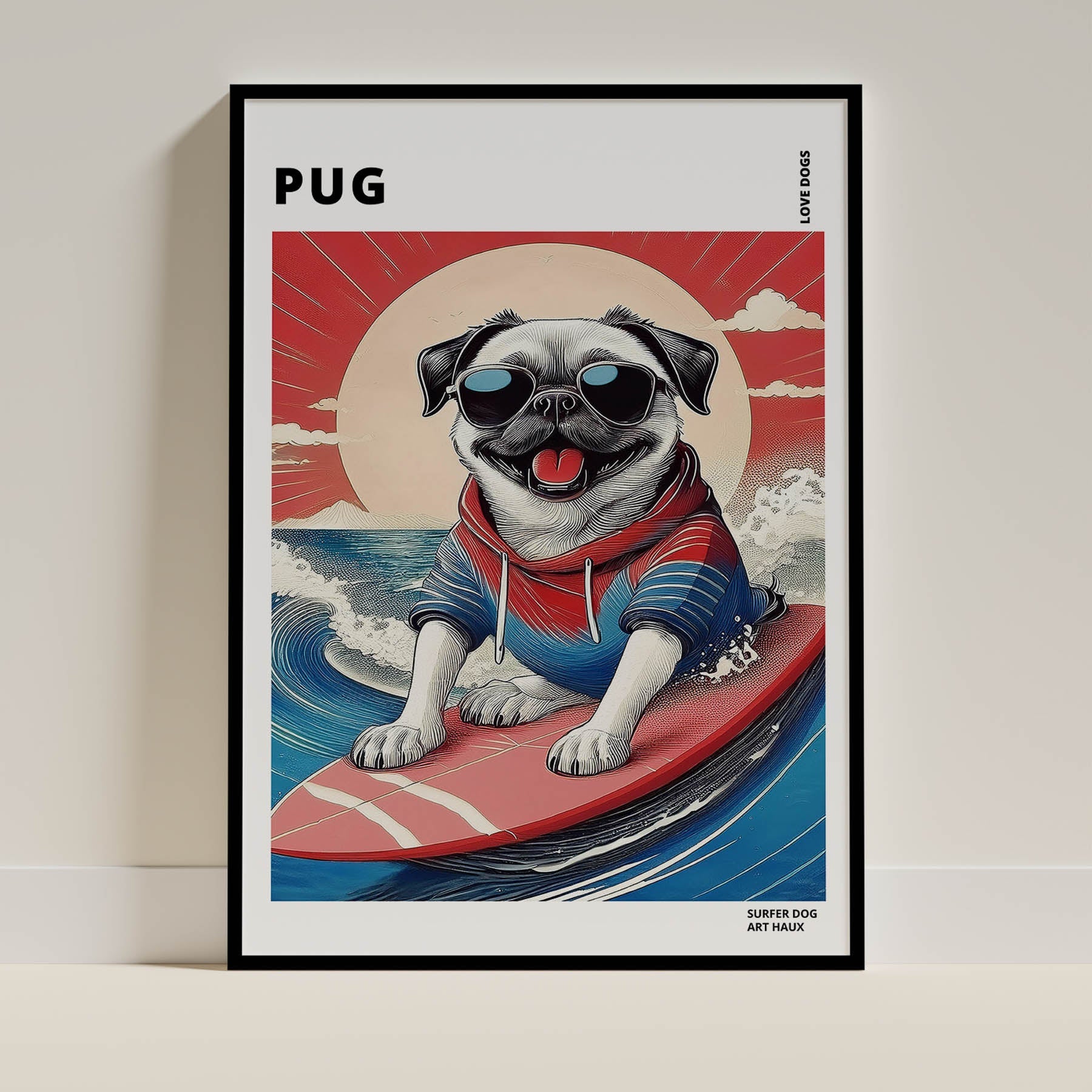 Pug Hokosai Surfer Dogs 1 image 0