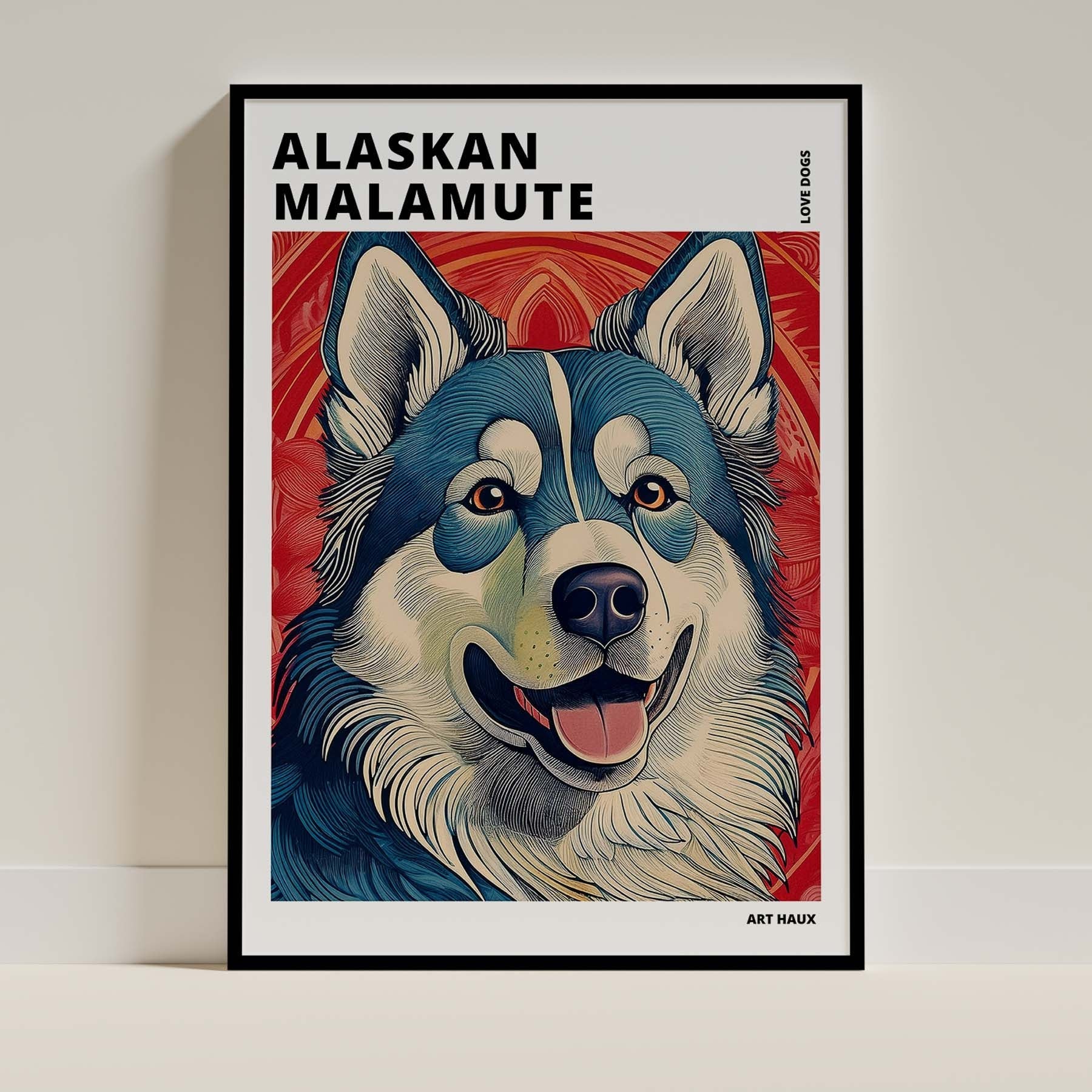 Alaskan Malamute Hokusai Japanese Inspired Dog Series with Text image 0