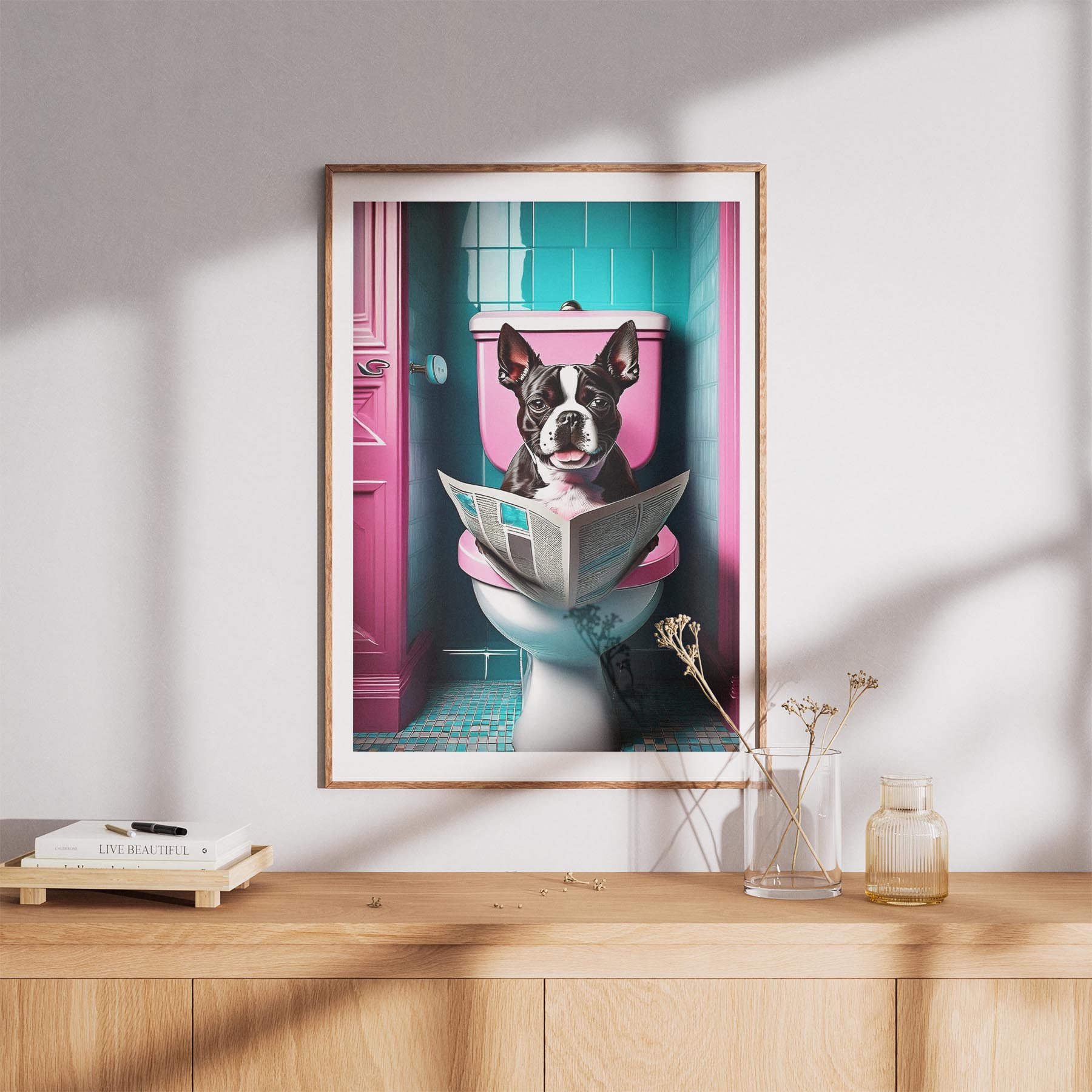 Boston Terrier Toilet Dogs PInk and Turquise image 8