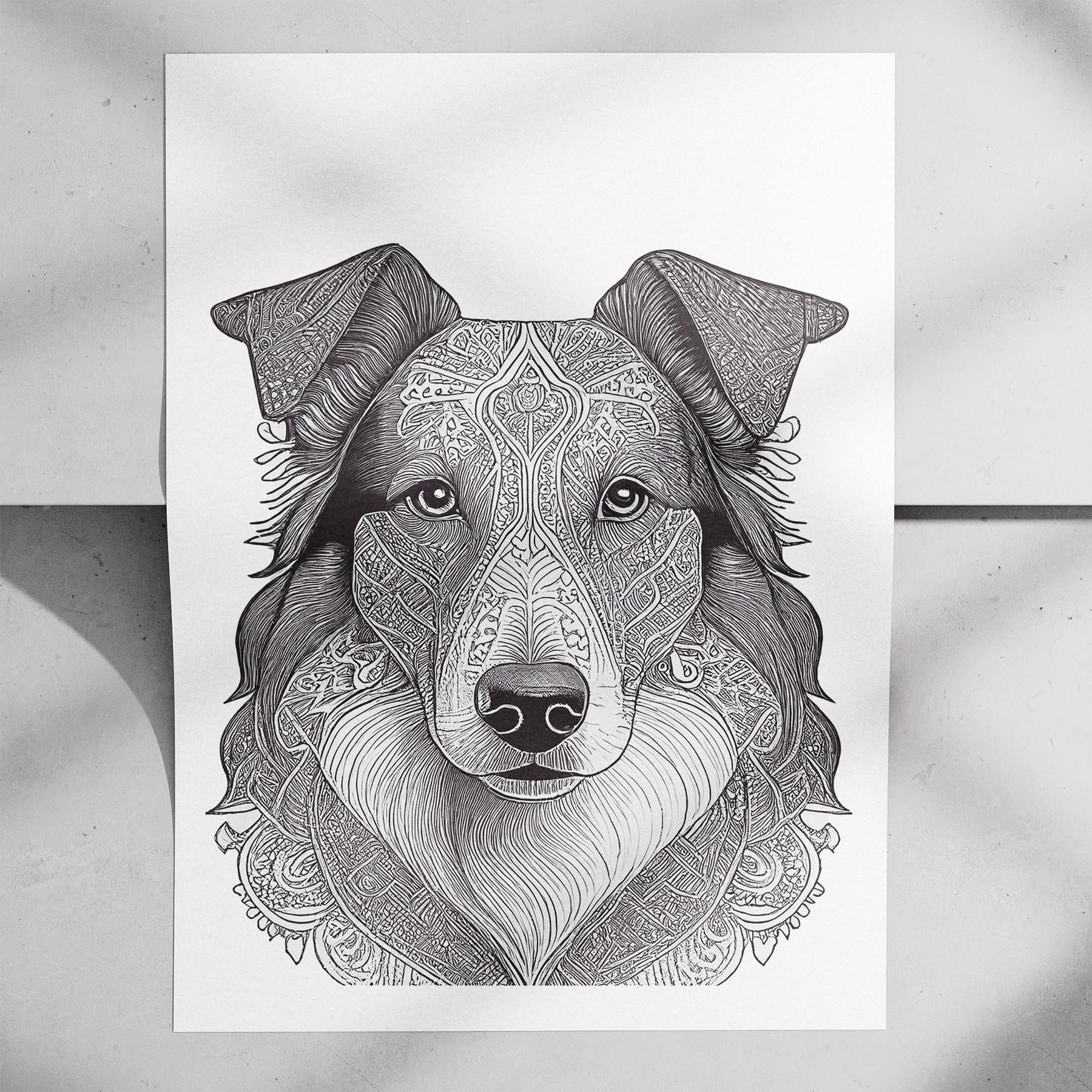 Rough Smooth Collie Mandala Black and White Dog Series image 7