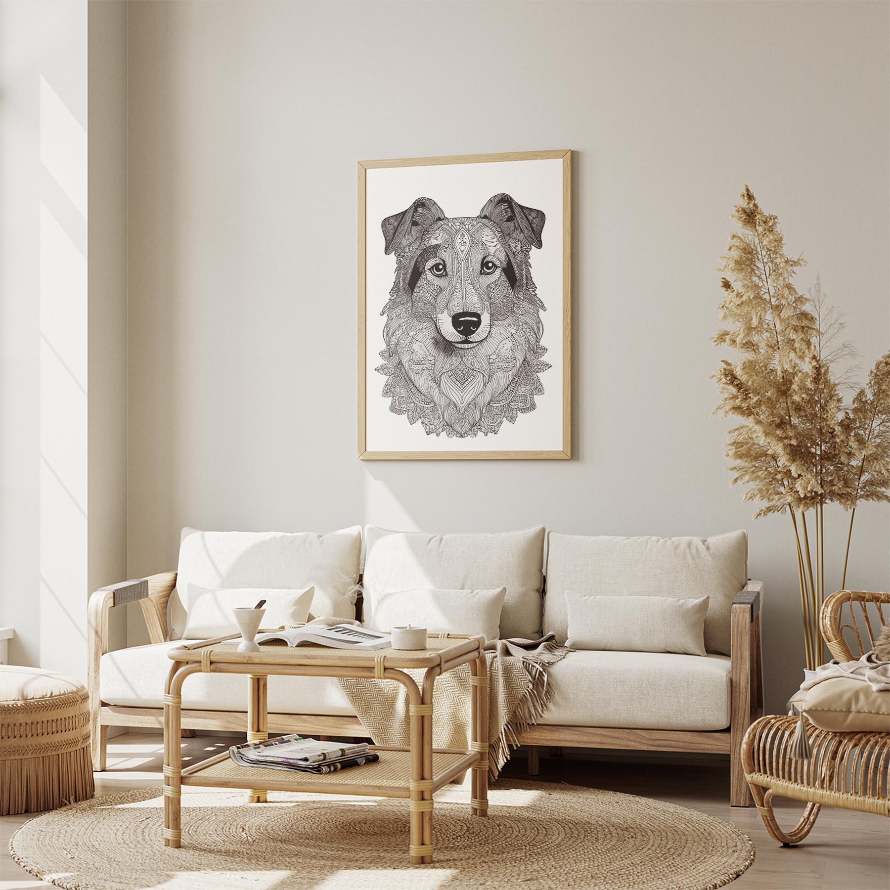 Shetland Sheepdog Mandala Black and White Dog Series image 2