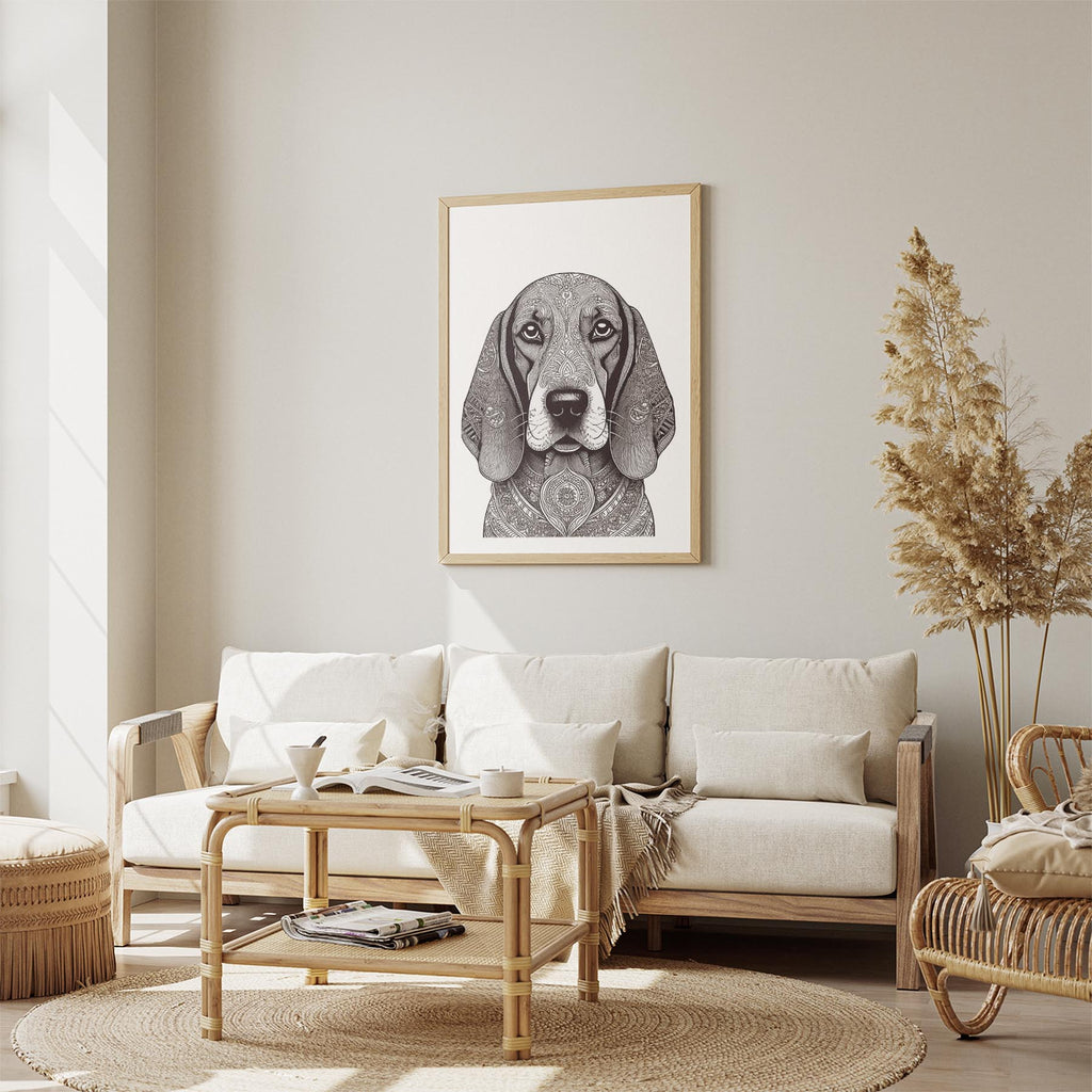 Basset Hound Mandala Black and White Dog Series image 2