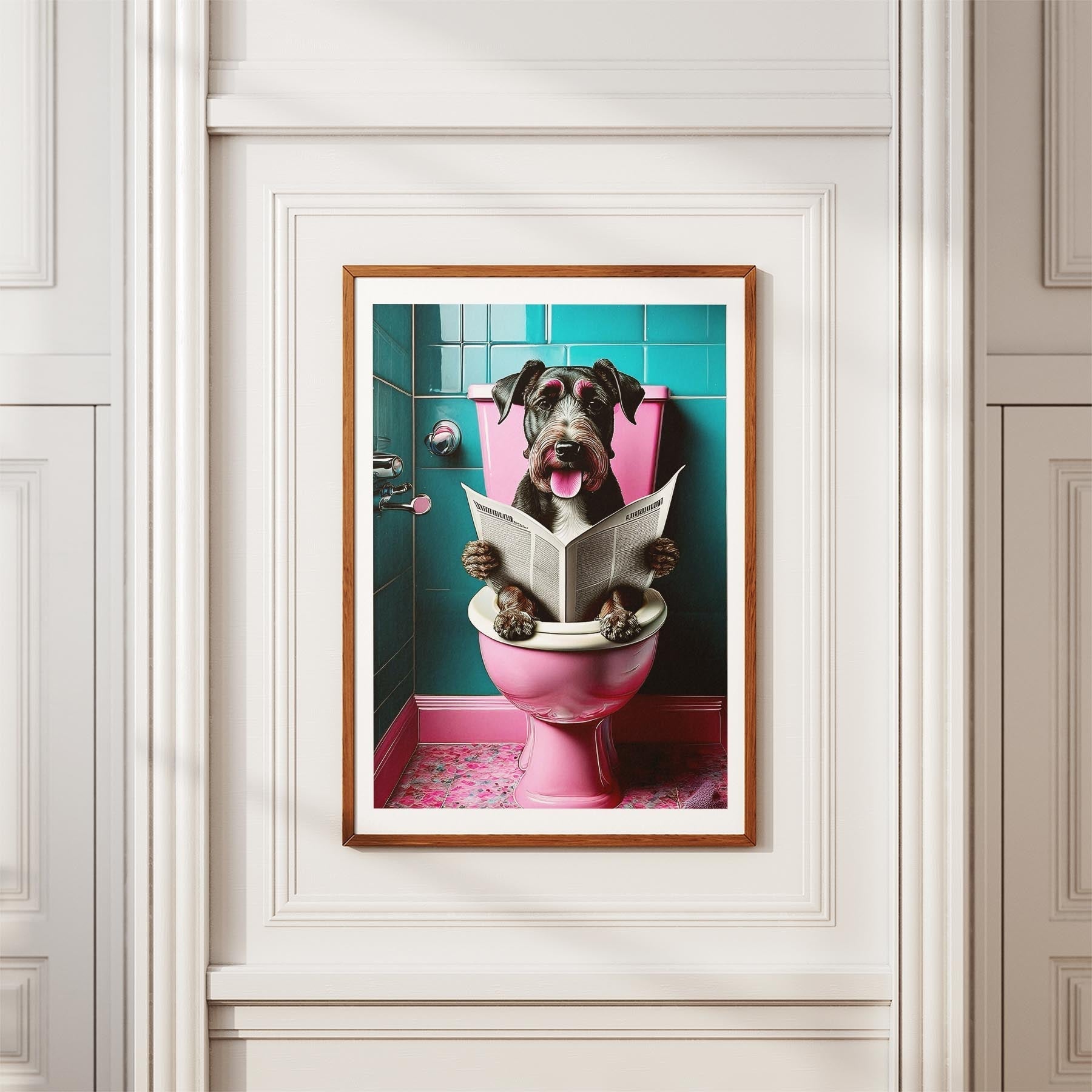 Airedale Toilet Dogs PInk and Turquise image 3
