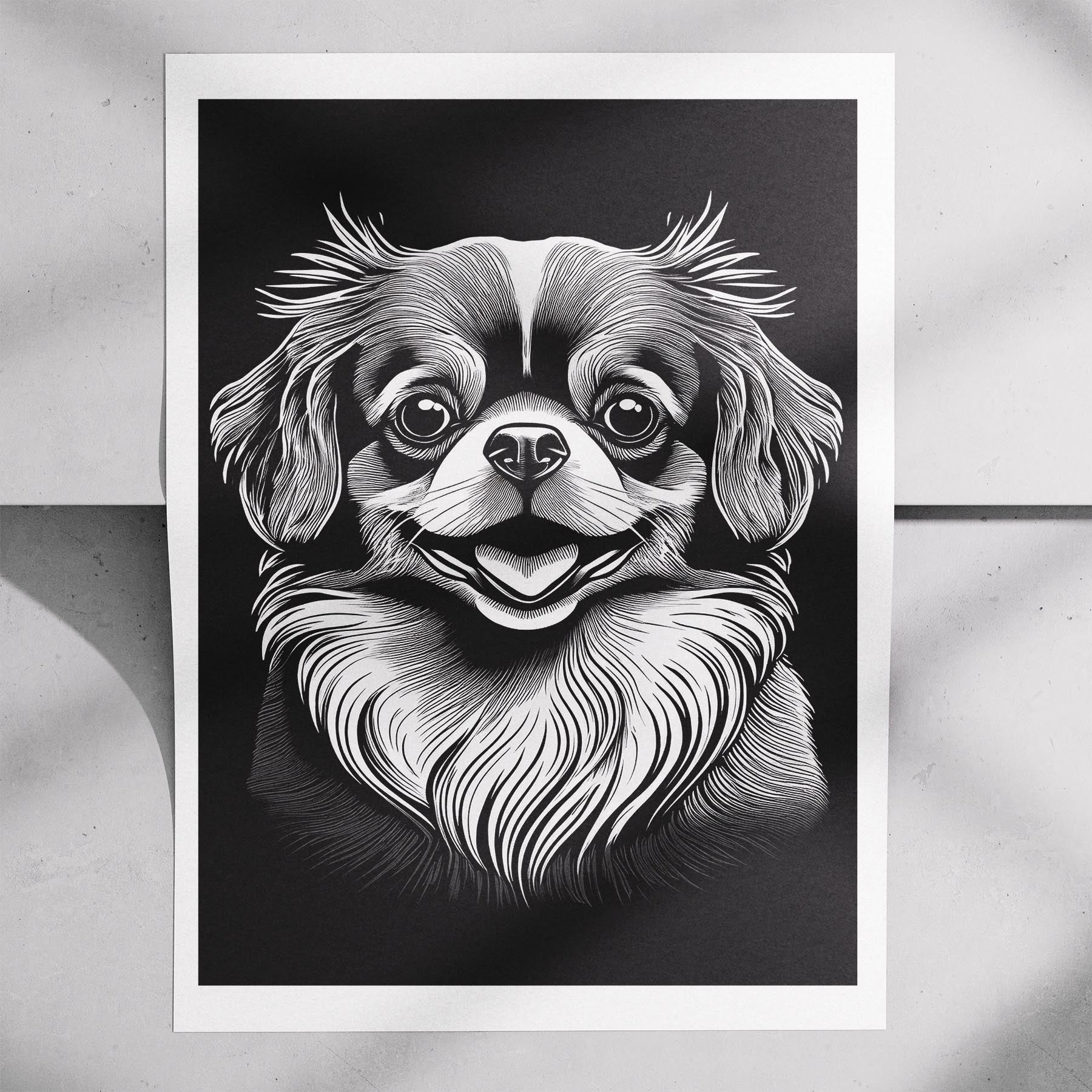 Pomeranian Line Dog Series in Black and White image 7