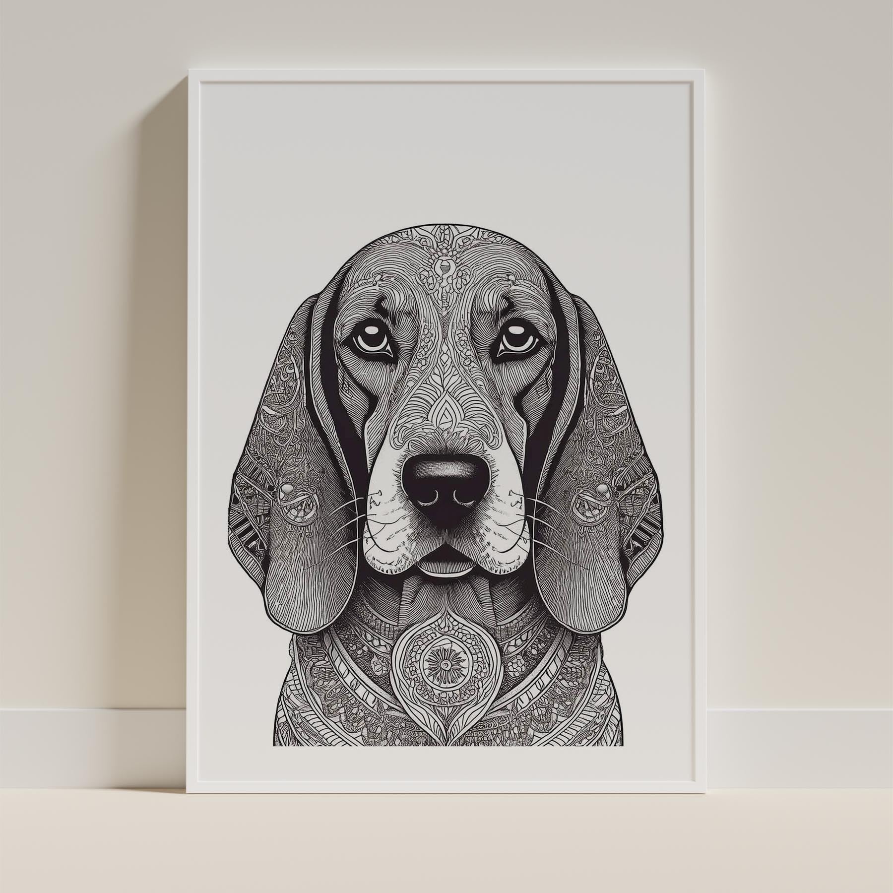 Basset Hound Mandala Black and White Dog Series image 9
