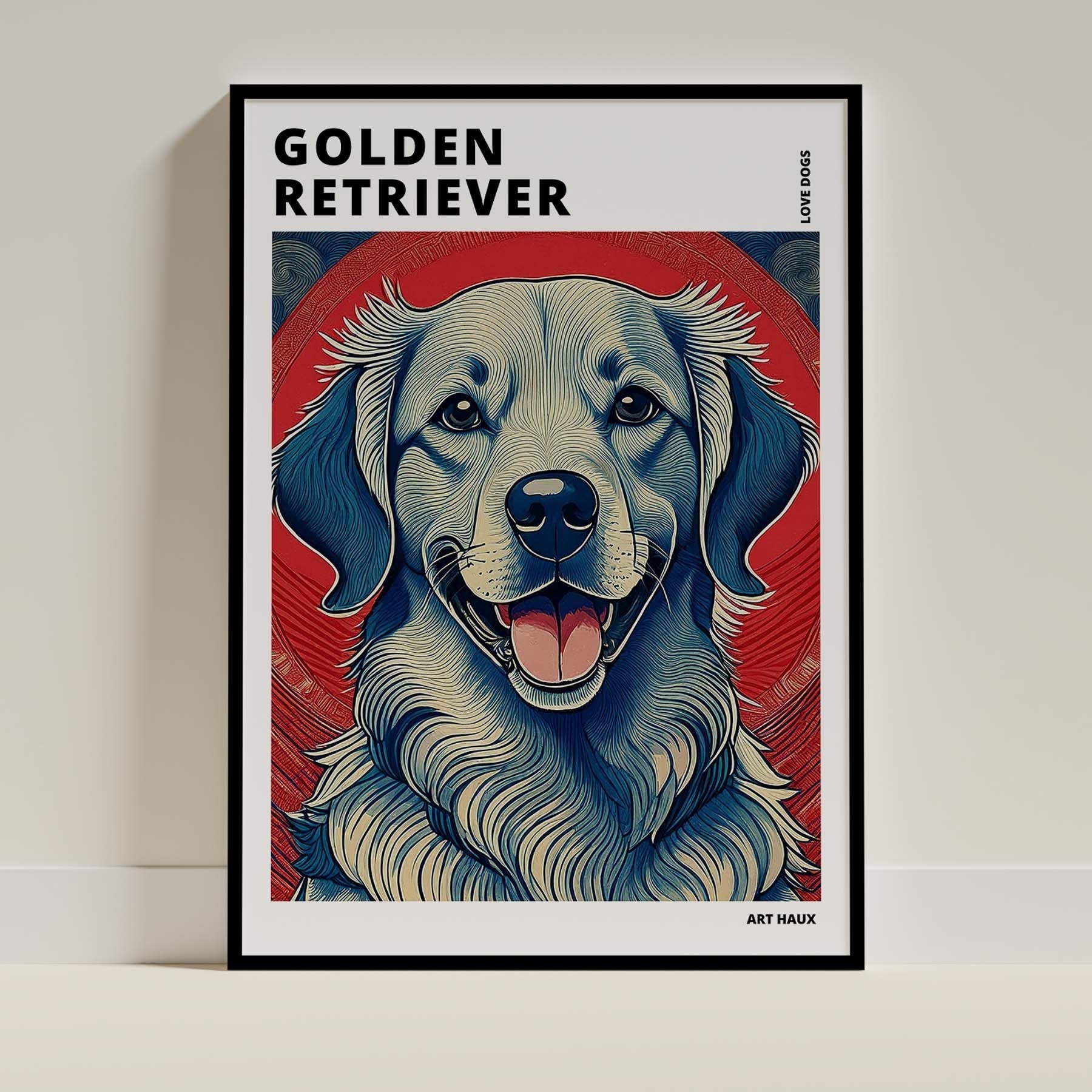 Golden Retriever Hokusai Japanese Inspired Dog Series with Text image 0