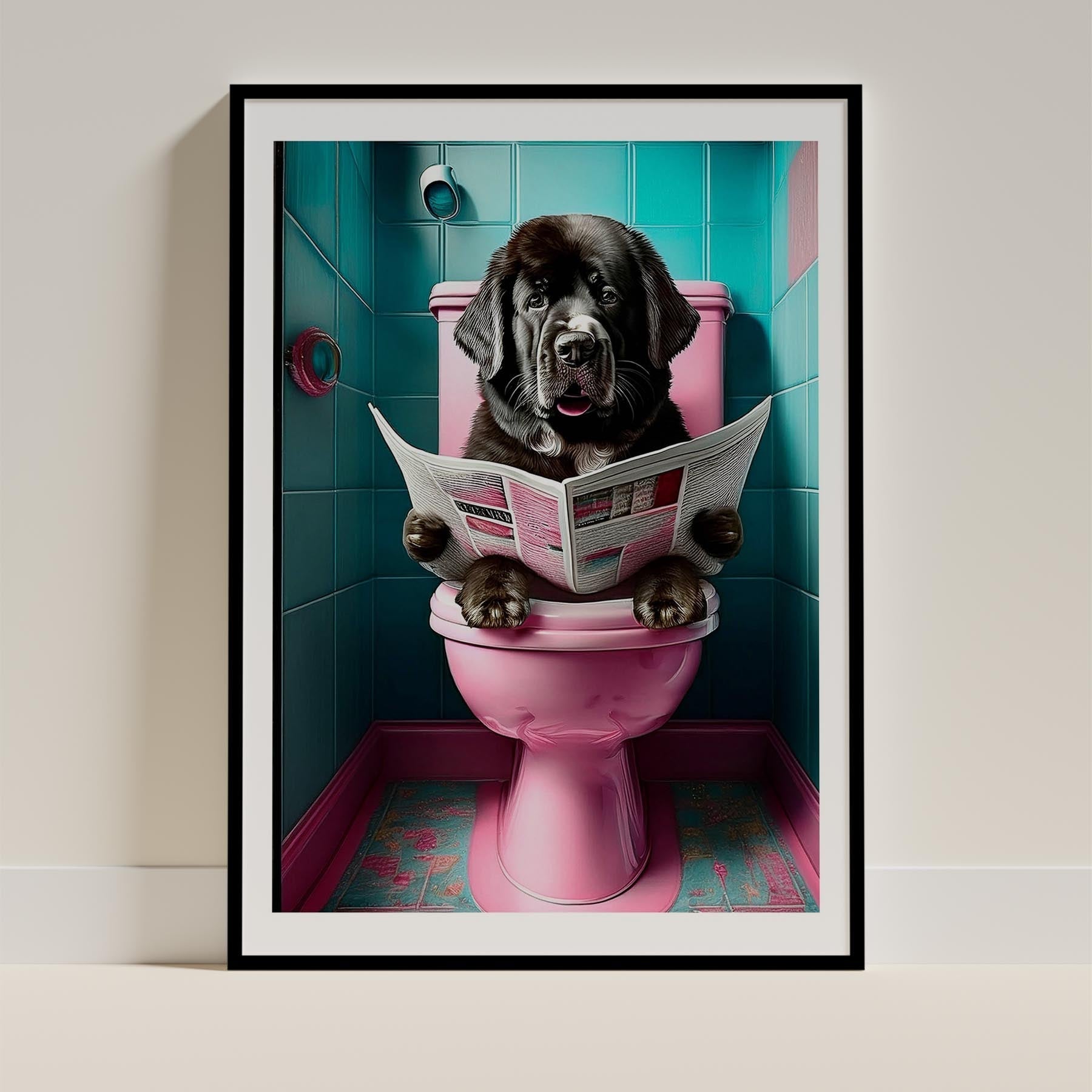 Newfoundland Toilet Dogs PInk and Turquise image 0