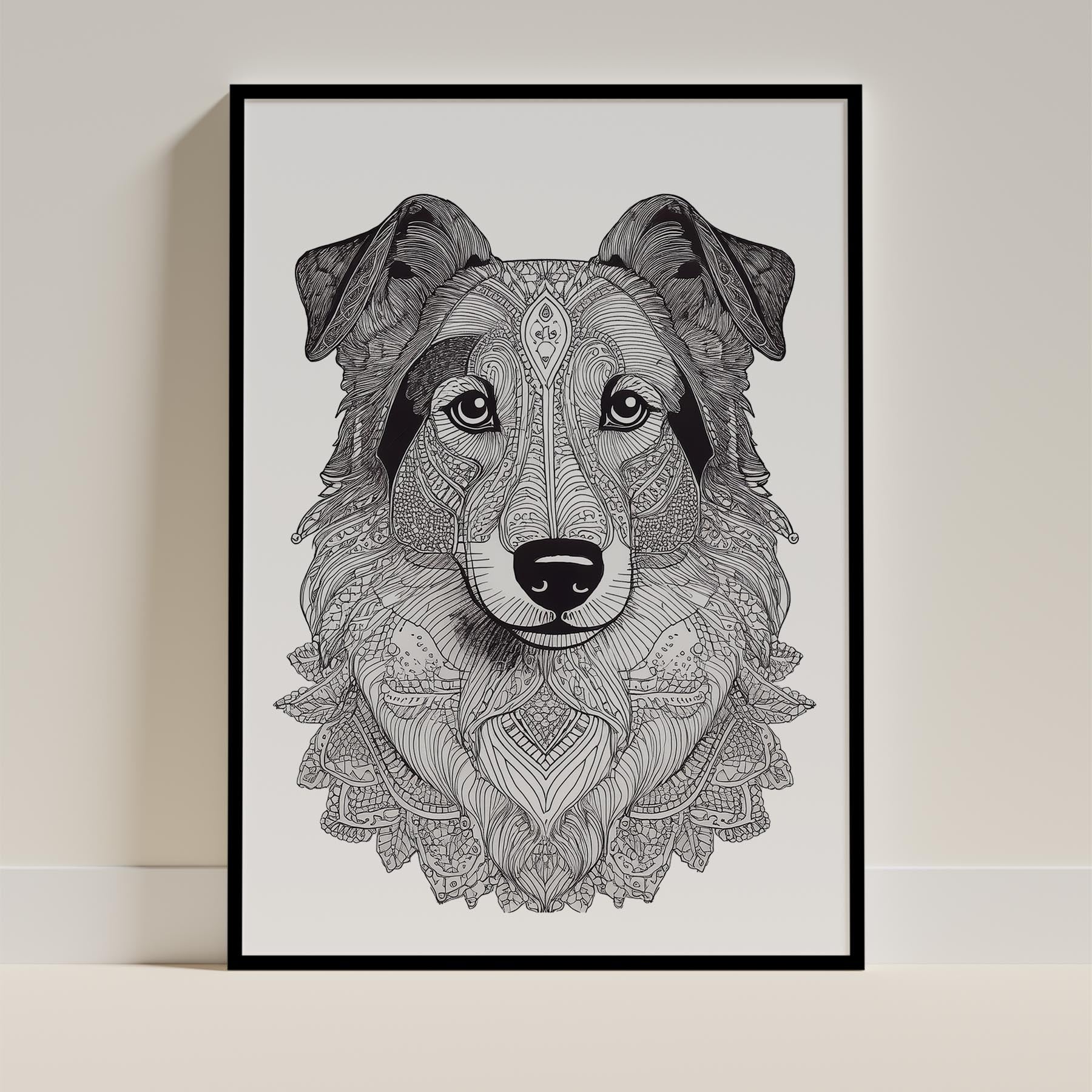 Shetland Sheepdog Mandala Black and White Dog Series image 0