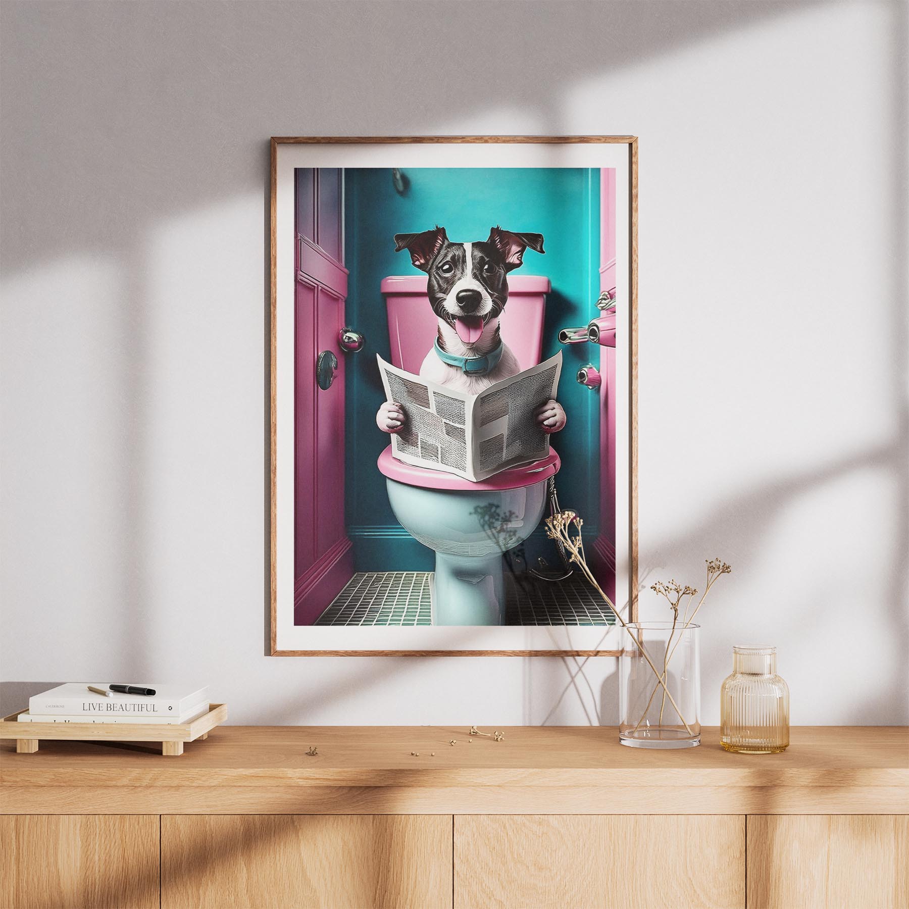 Jack Russell Toilet Dogs PInk and Turquise image 8