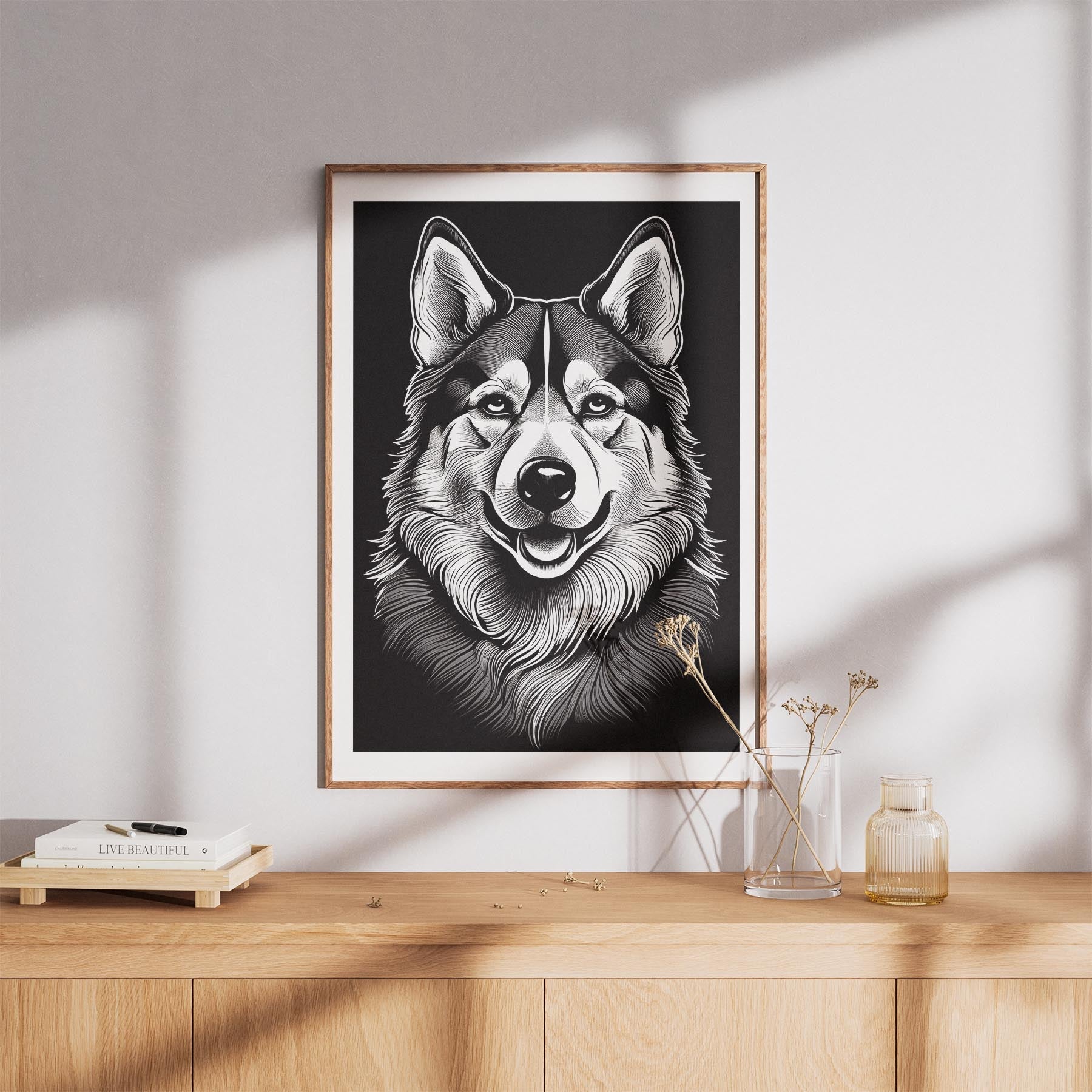 Alaskan Malamute Line Dog Series in Black and White image 8