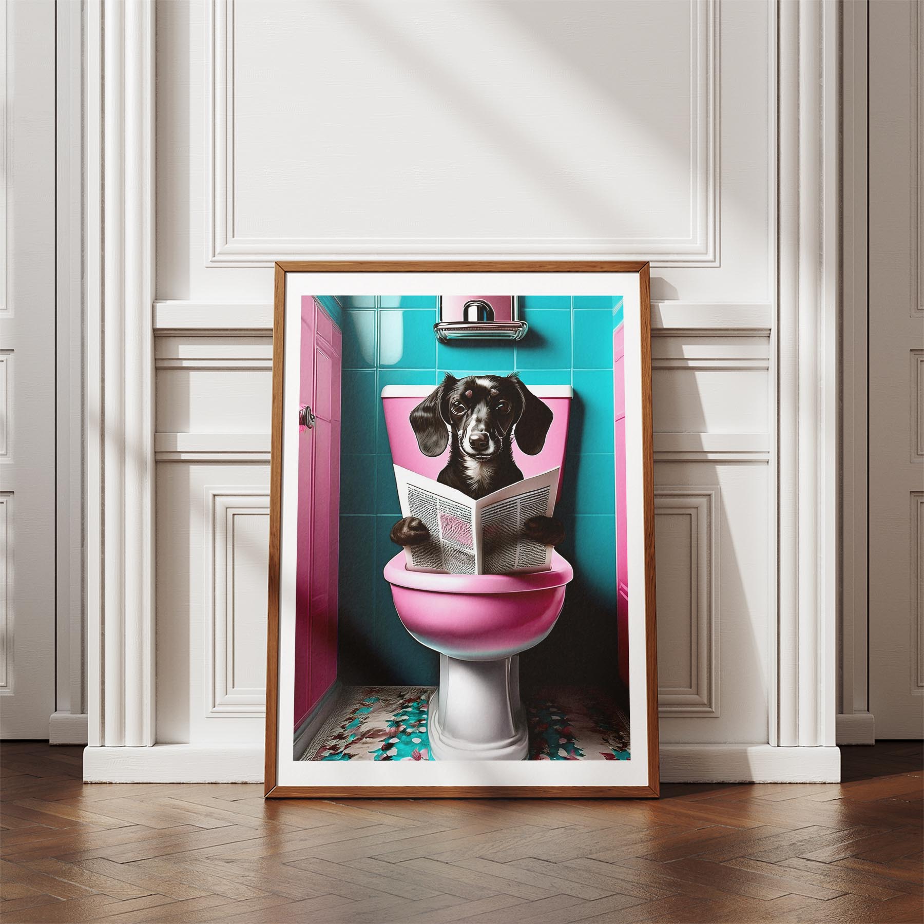 Dachshund Toilet Dogs PInk and Turquise image 4