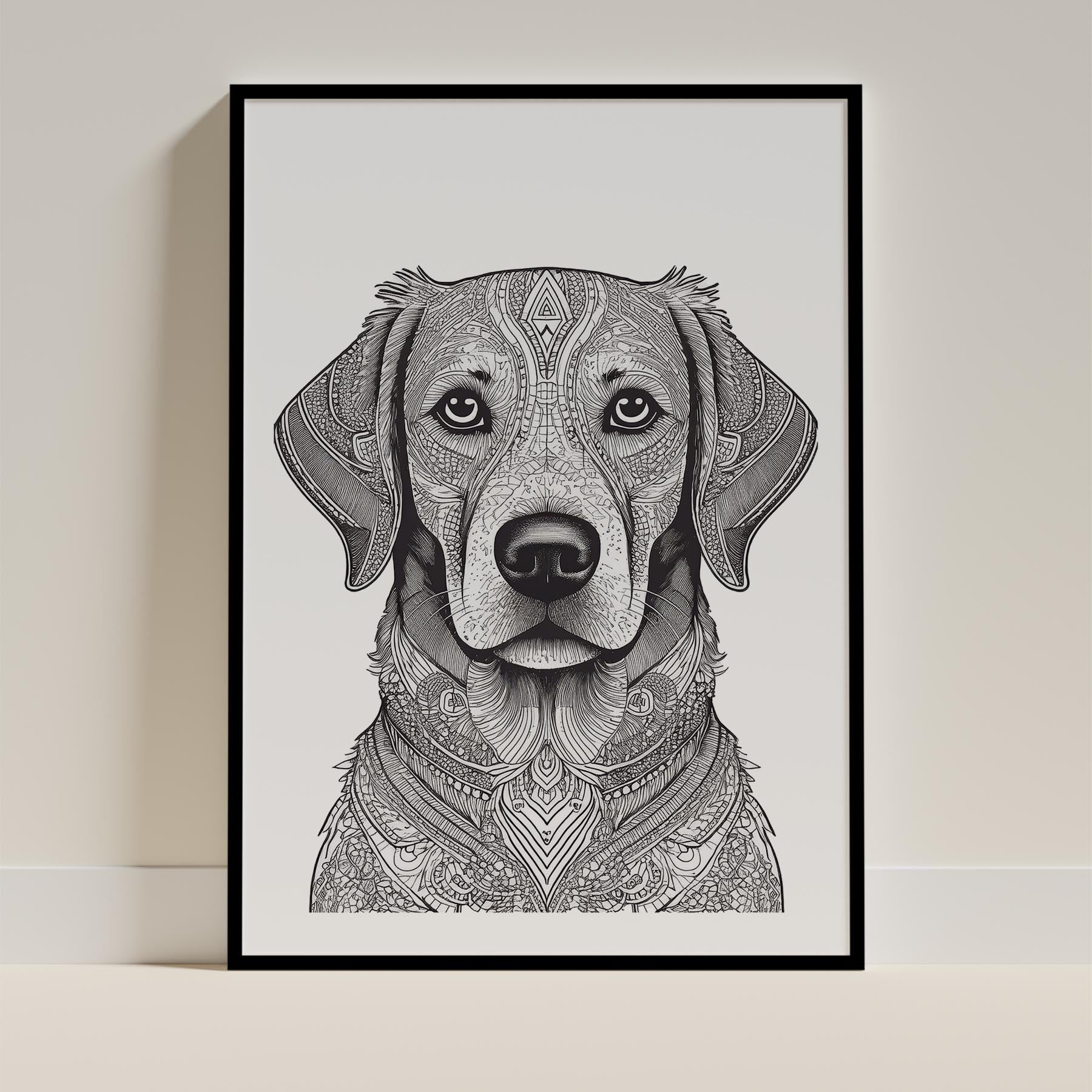 Golden Retriever Mandala Black and White Dog Series image 0