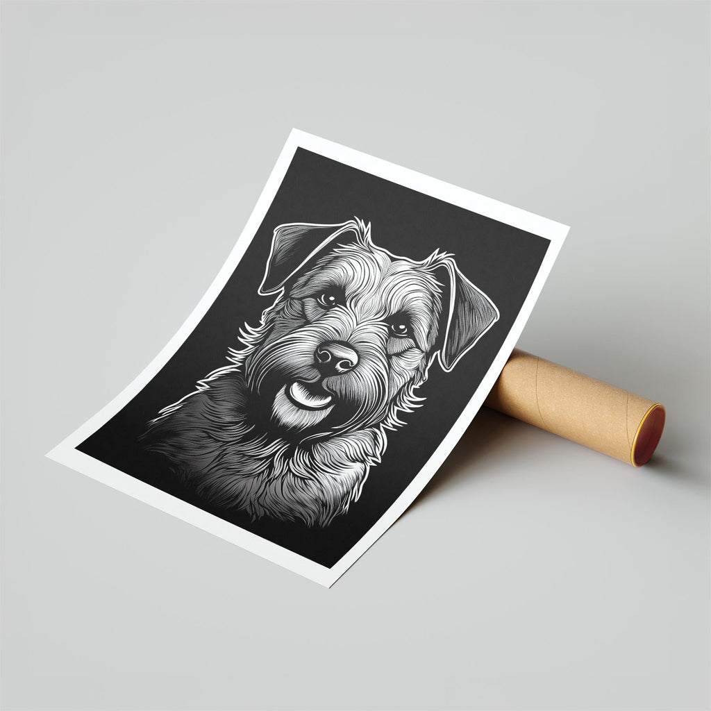 Border Terrier Line Dog Series in Black and White image 6