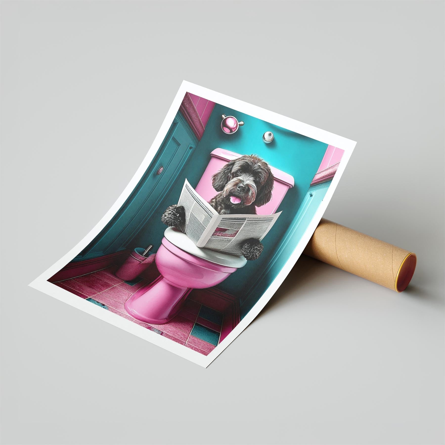 Spanish Water Dog Toilet Dogs PInk and Turquise image 6