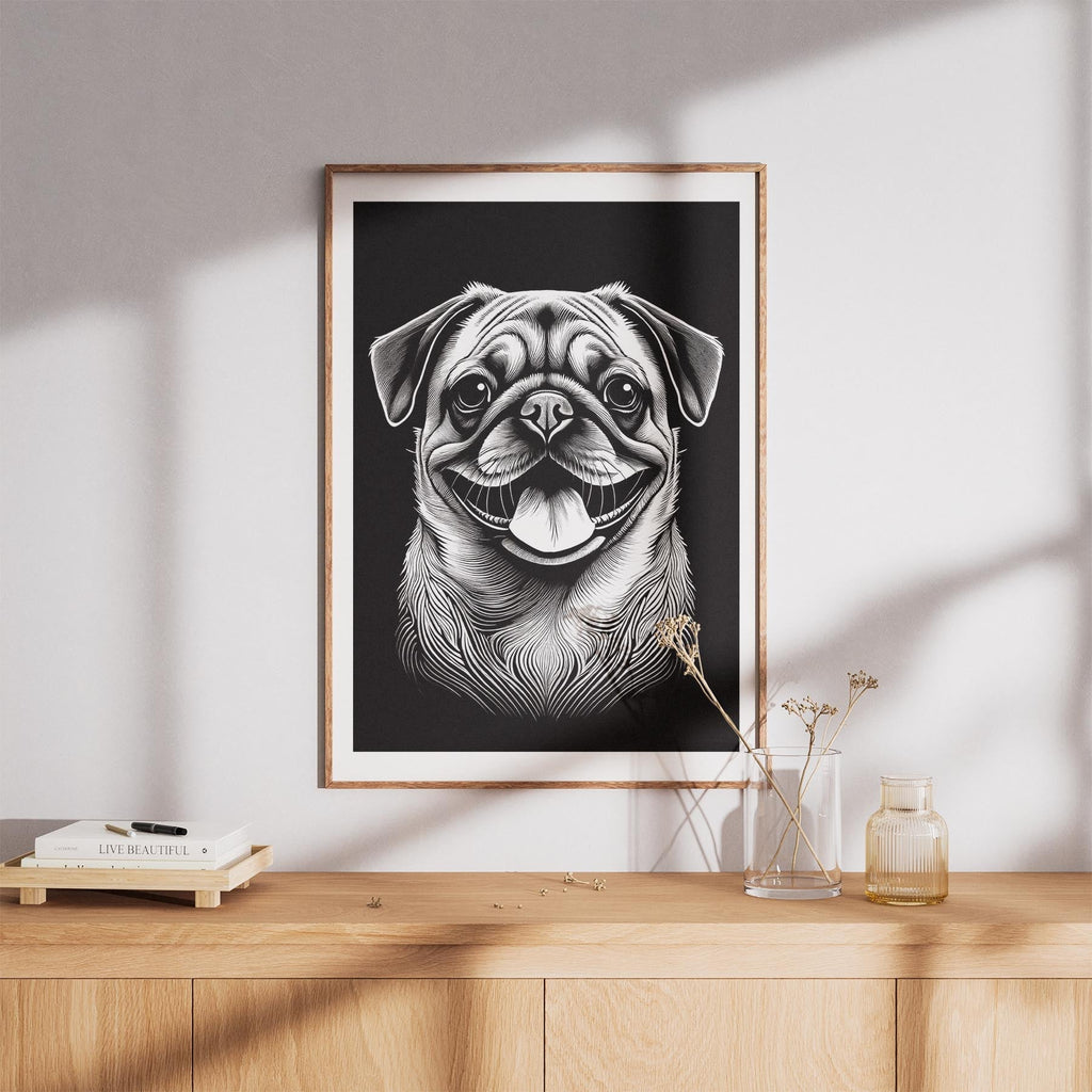 Pug Line Dog Series in Black and White image 8