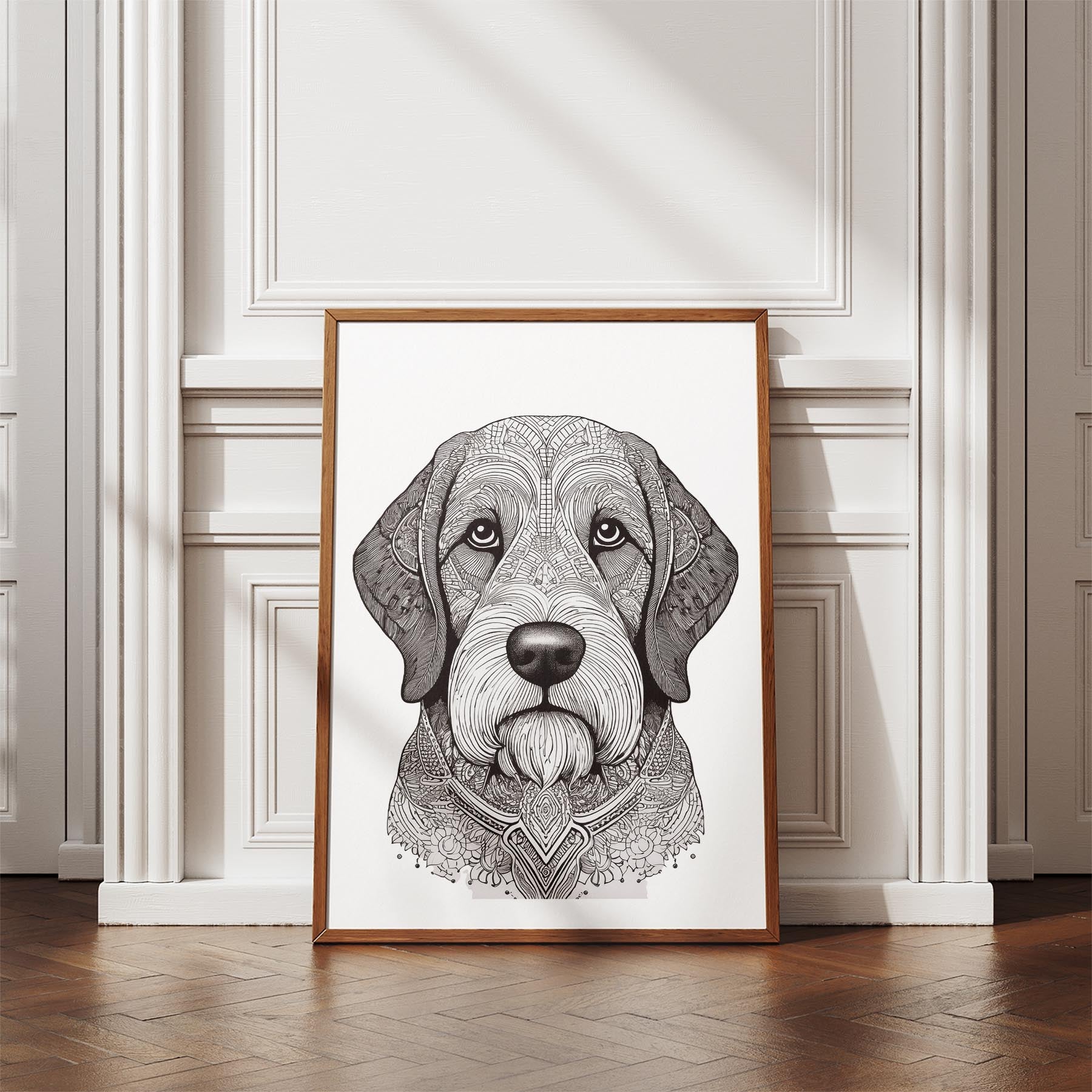 Old English Sheepdog Mandala Black and White Dog Series image 4