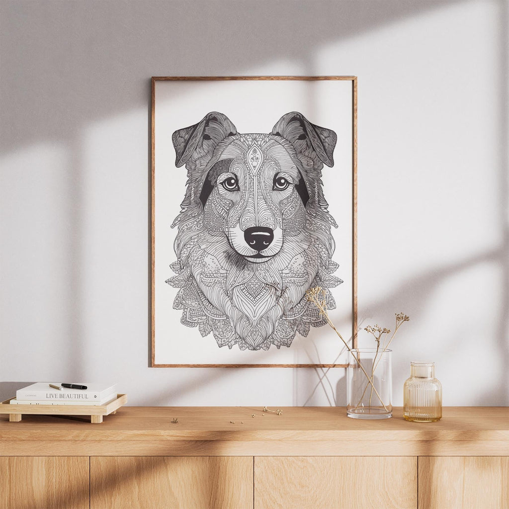 Shetland Sheepdog Mandala Black and White Dog Series image 8