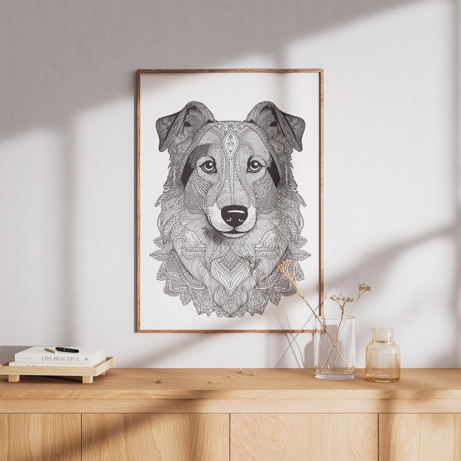 Shetland Sheepdog Mandala Black and White Dog Series image 8