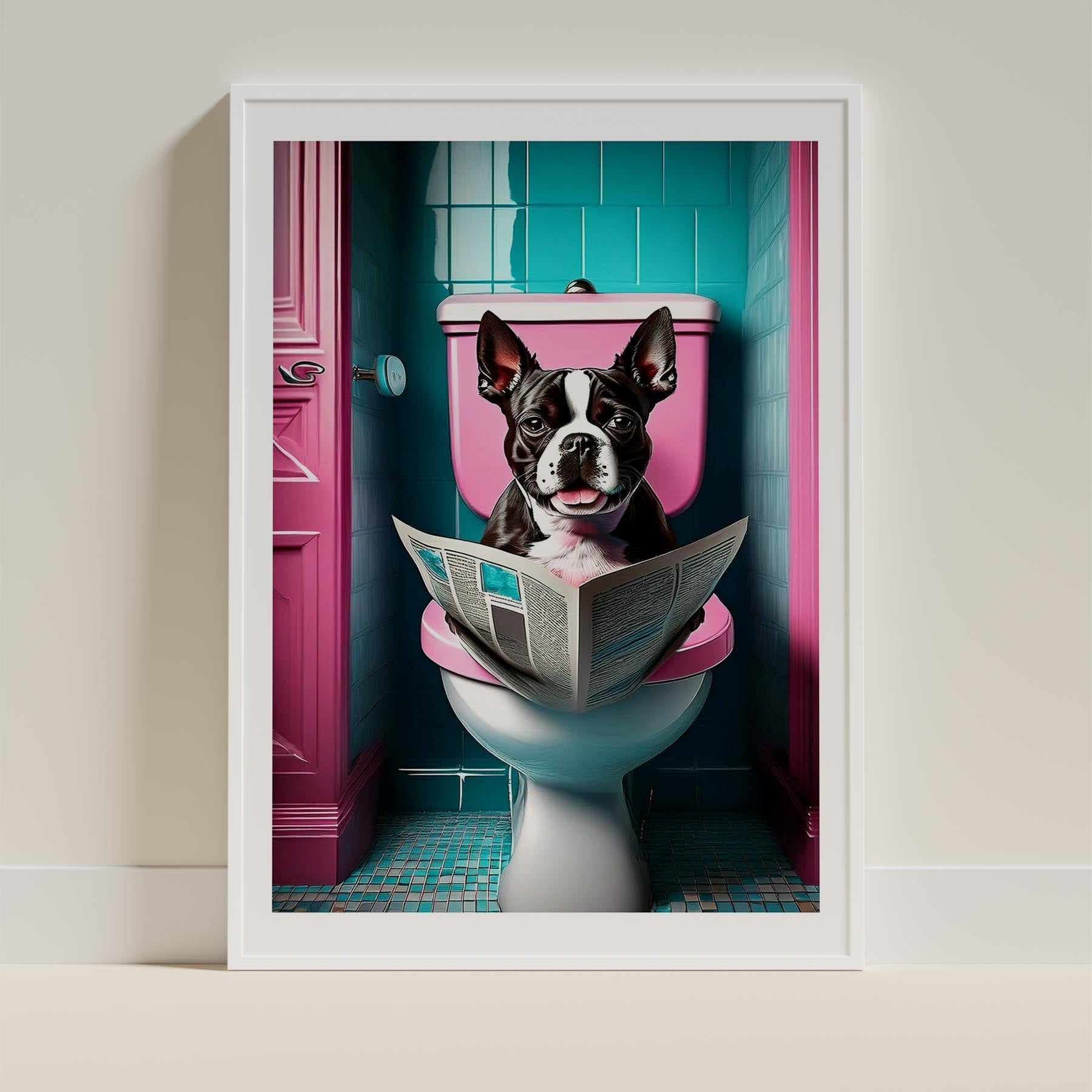 Boston Terrier Toilet Dogs PInk and Turquise image 9