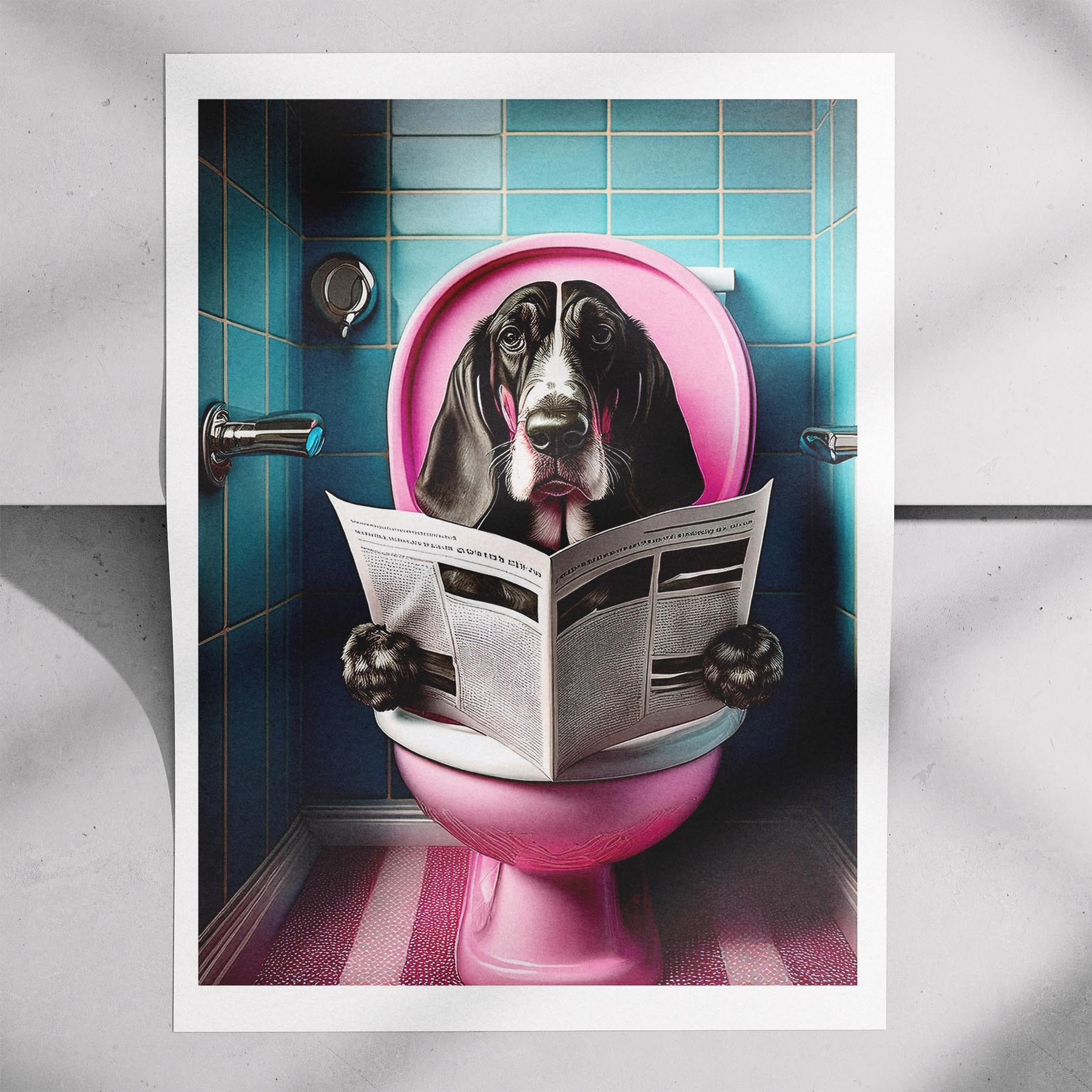 Bloodhound Toilet Dogs PInk and Turquise image 7