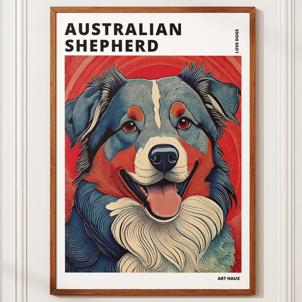 Australian Shepherd Hokusai Japanese Inspired Dog Series with Text image 9