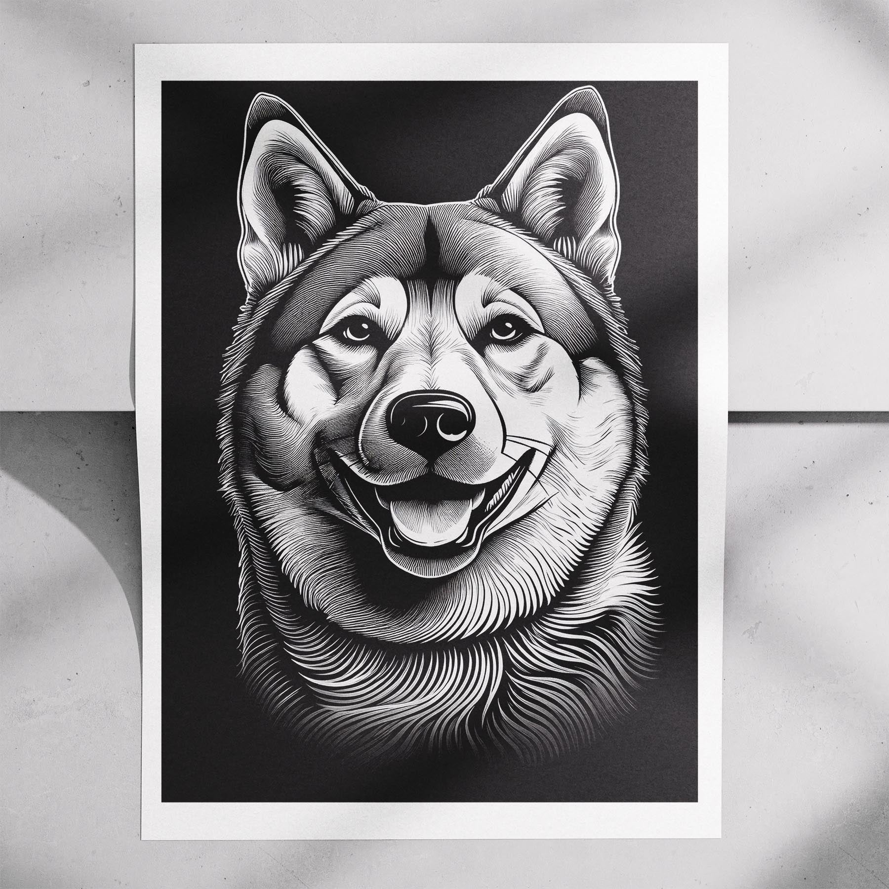 Akita Inu Line Dog Series in Black and White image 7
