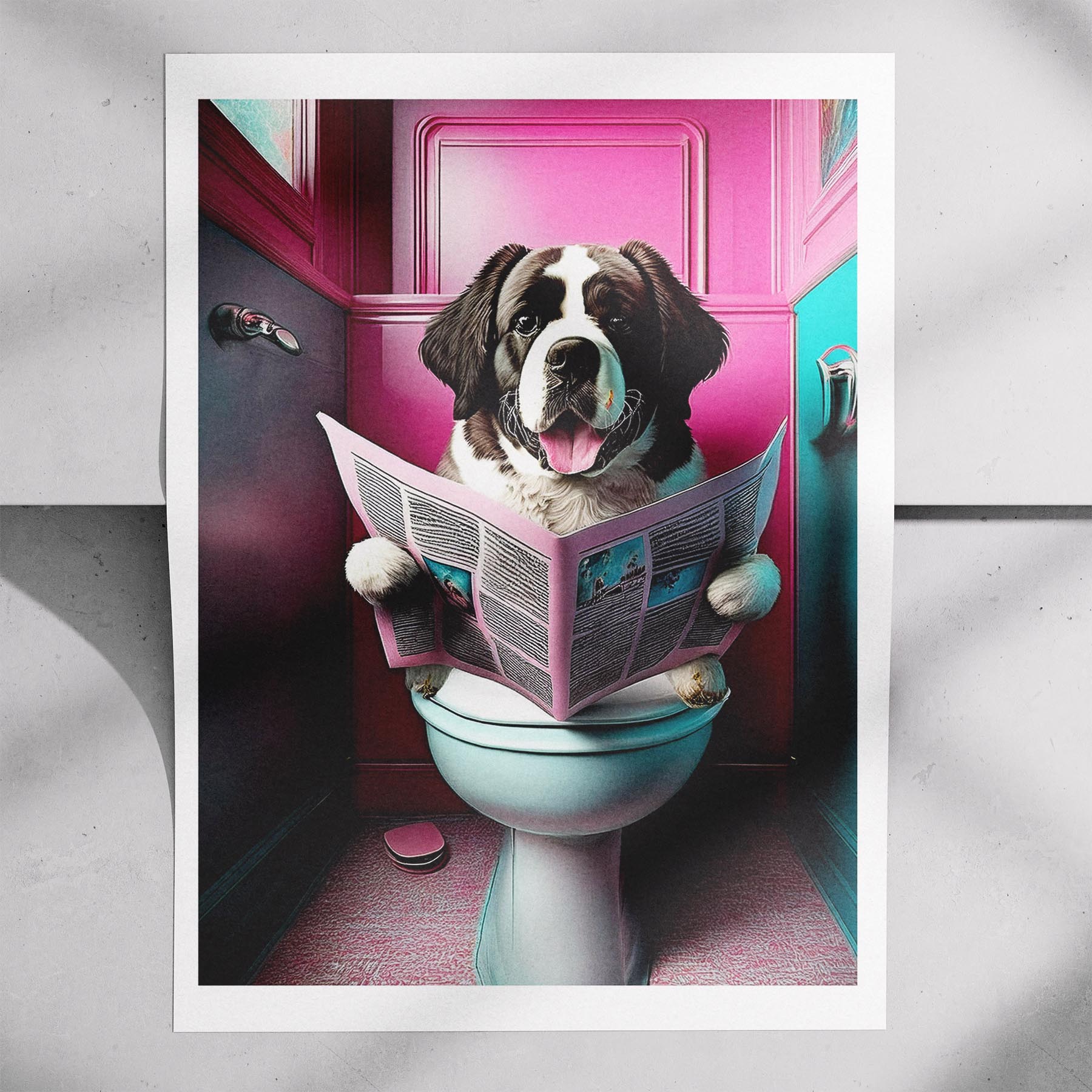 Saint Bernard Toilet Dogs PInk and Turquise image 7