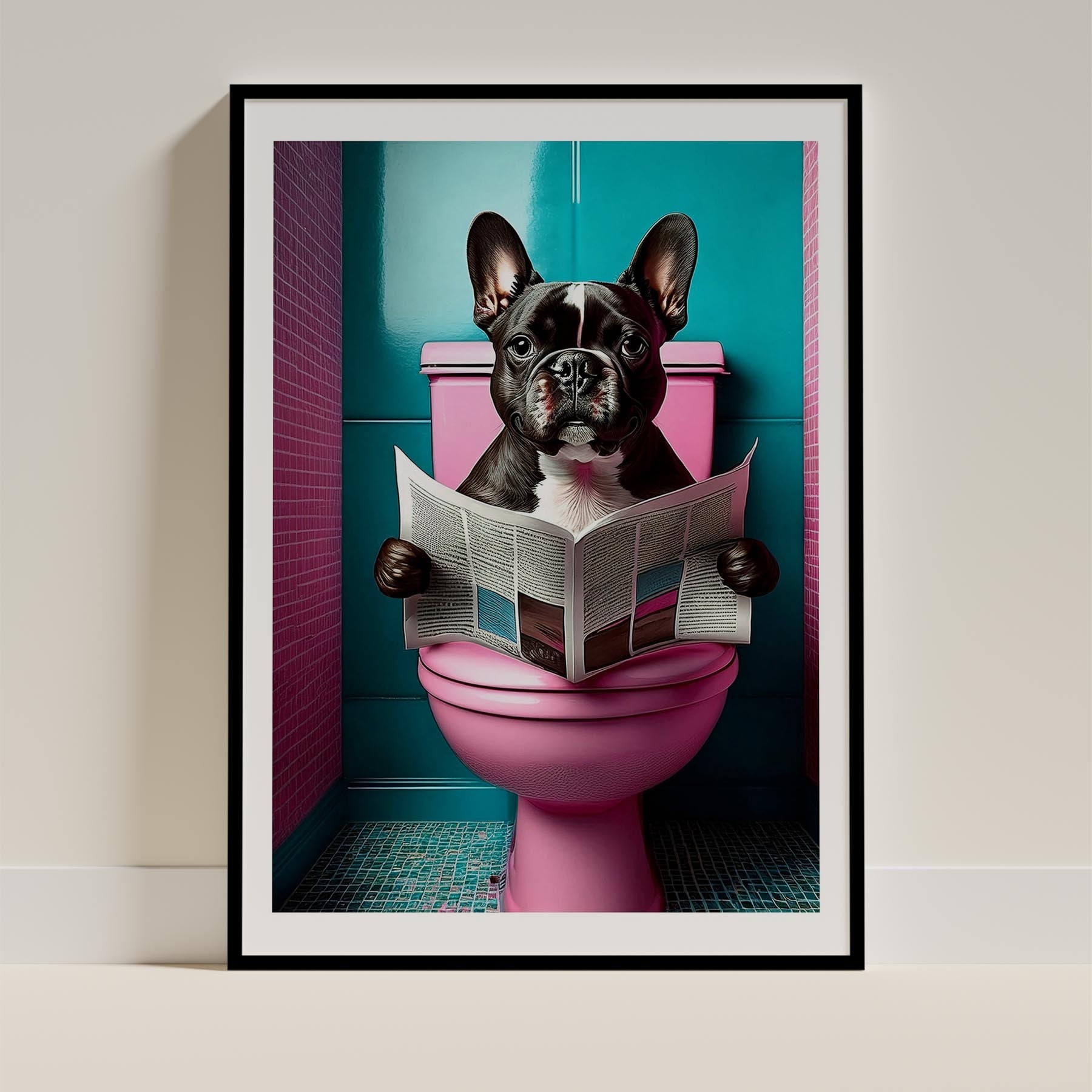 French Bulldog Toilet Dogs PInk and Turquise image 0
