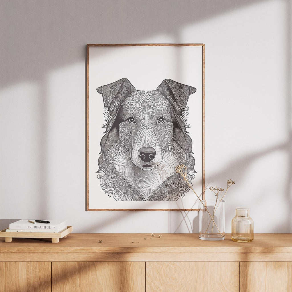 Rough Smooth Collie Mandala Black and White Dog Series image 8