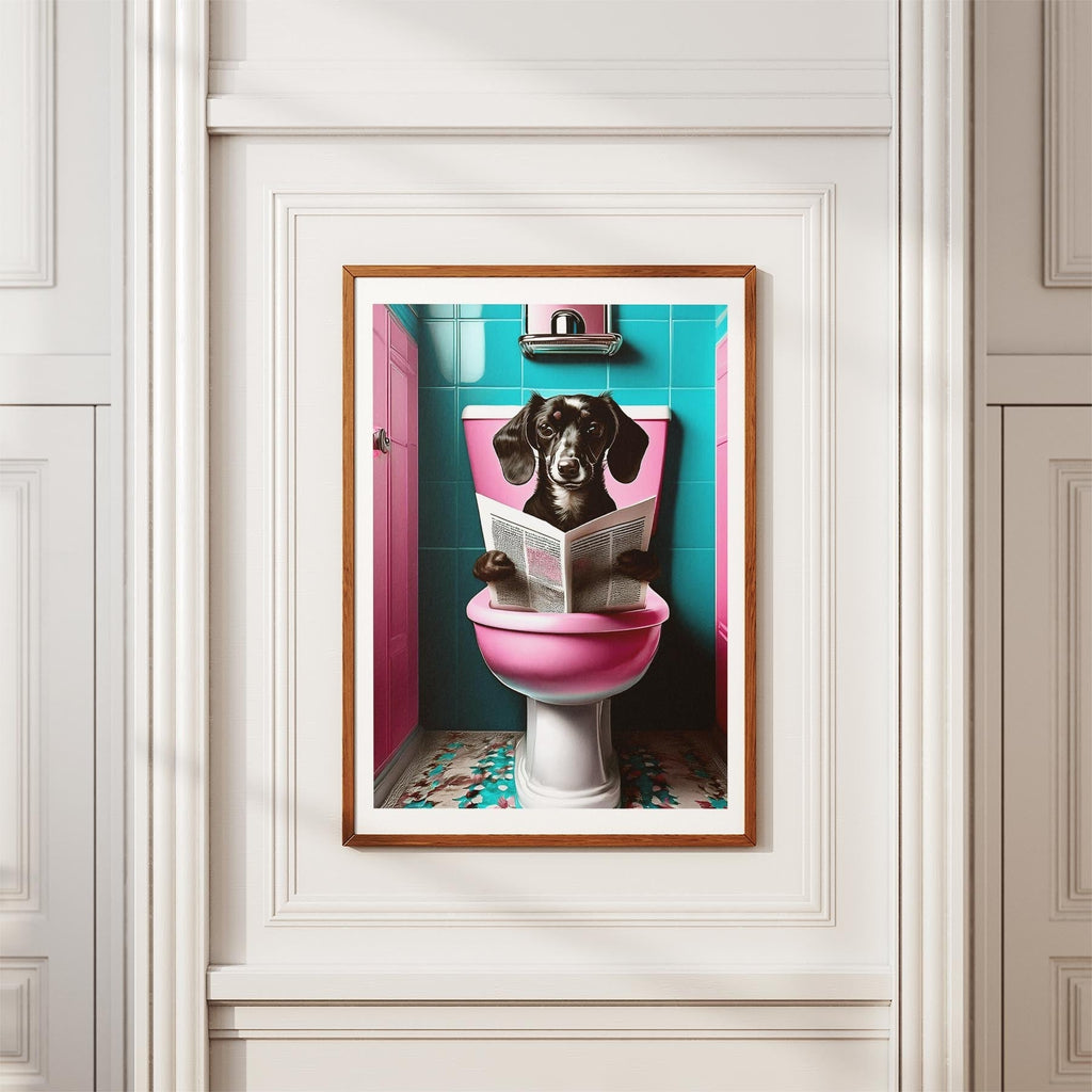 Dachshund Toilet Dogs PInk and Turquise image 3