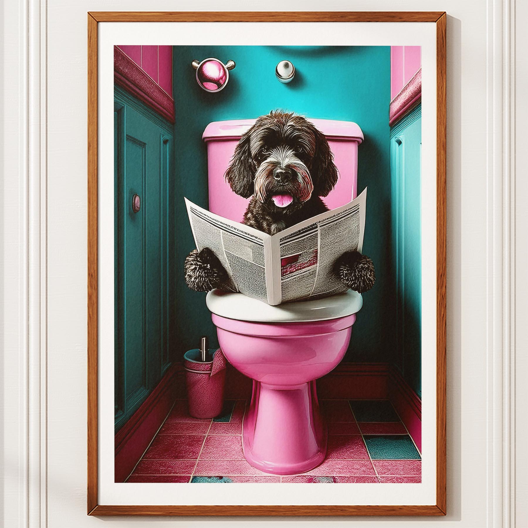 Spanish Water Dog Toilet Dogs PInk and Turquise image 10