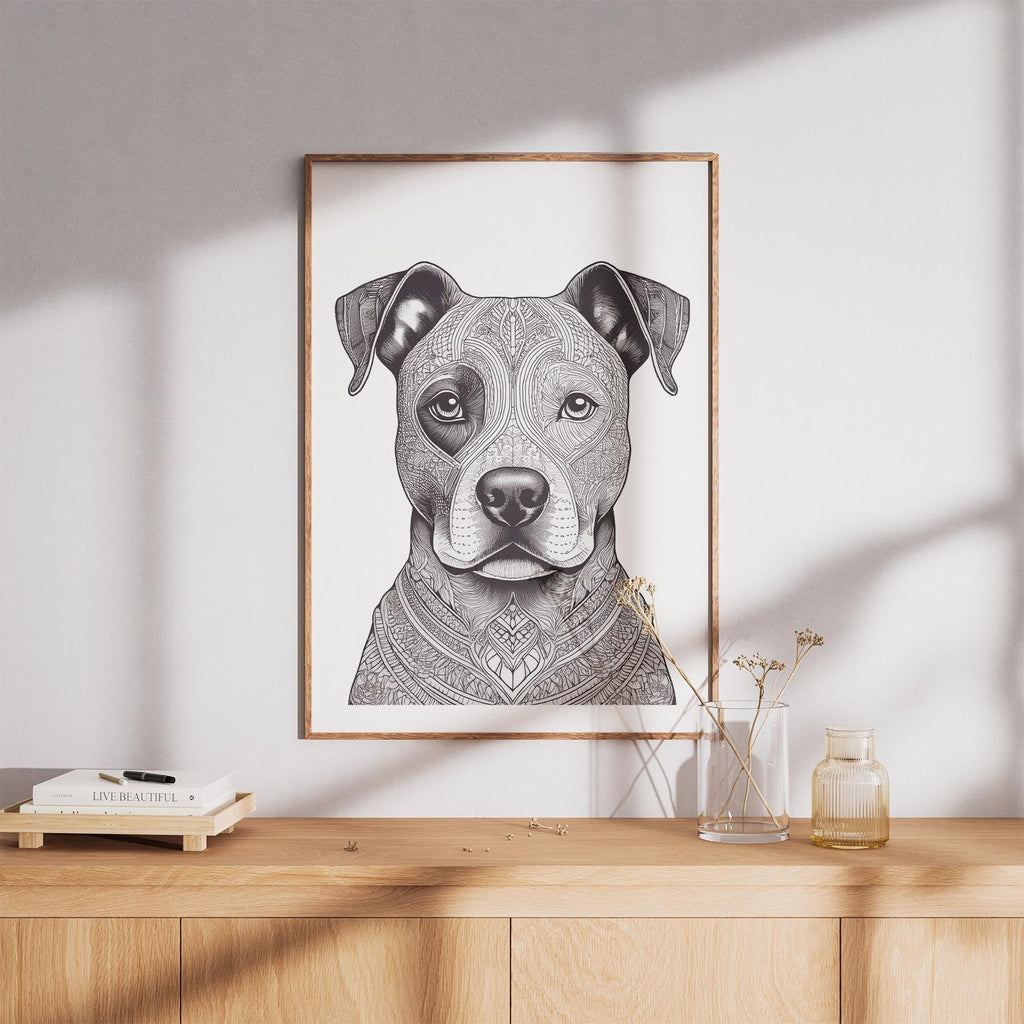 American Staffordshire Terrier Mandala Black and White Dog Series image 8