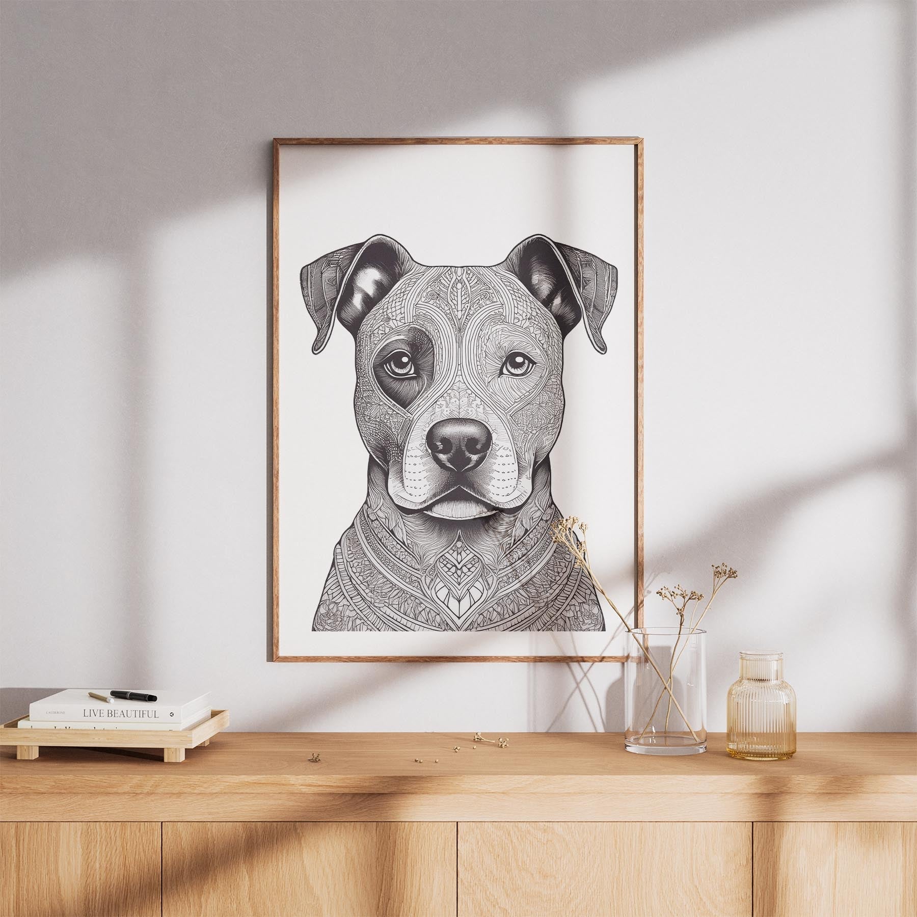 American Staffordshire Terrier Mandala Black and White Dog Series image 8