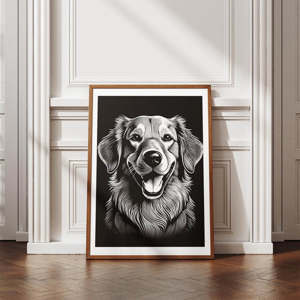 Golden Retriever Line Dog Series in Black and White image 4